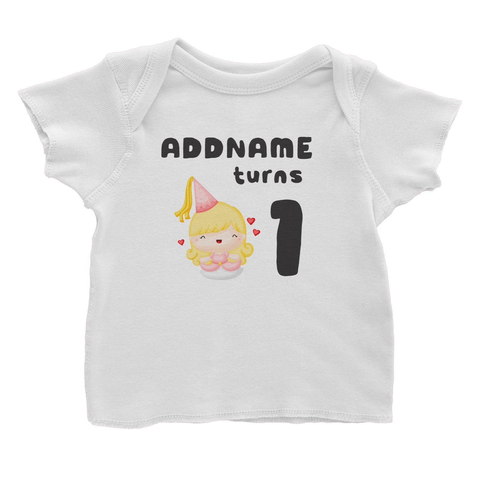Birthday Royal Princess Girl Addname Turns 1 Baby T-Shirt