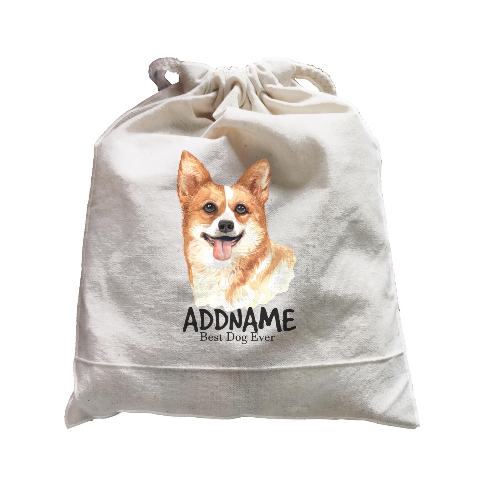 Watercolor Dog Welsh Corgi Happy Best Dog Ever Addname Satchel