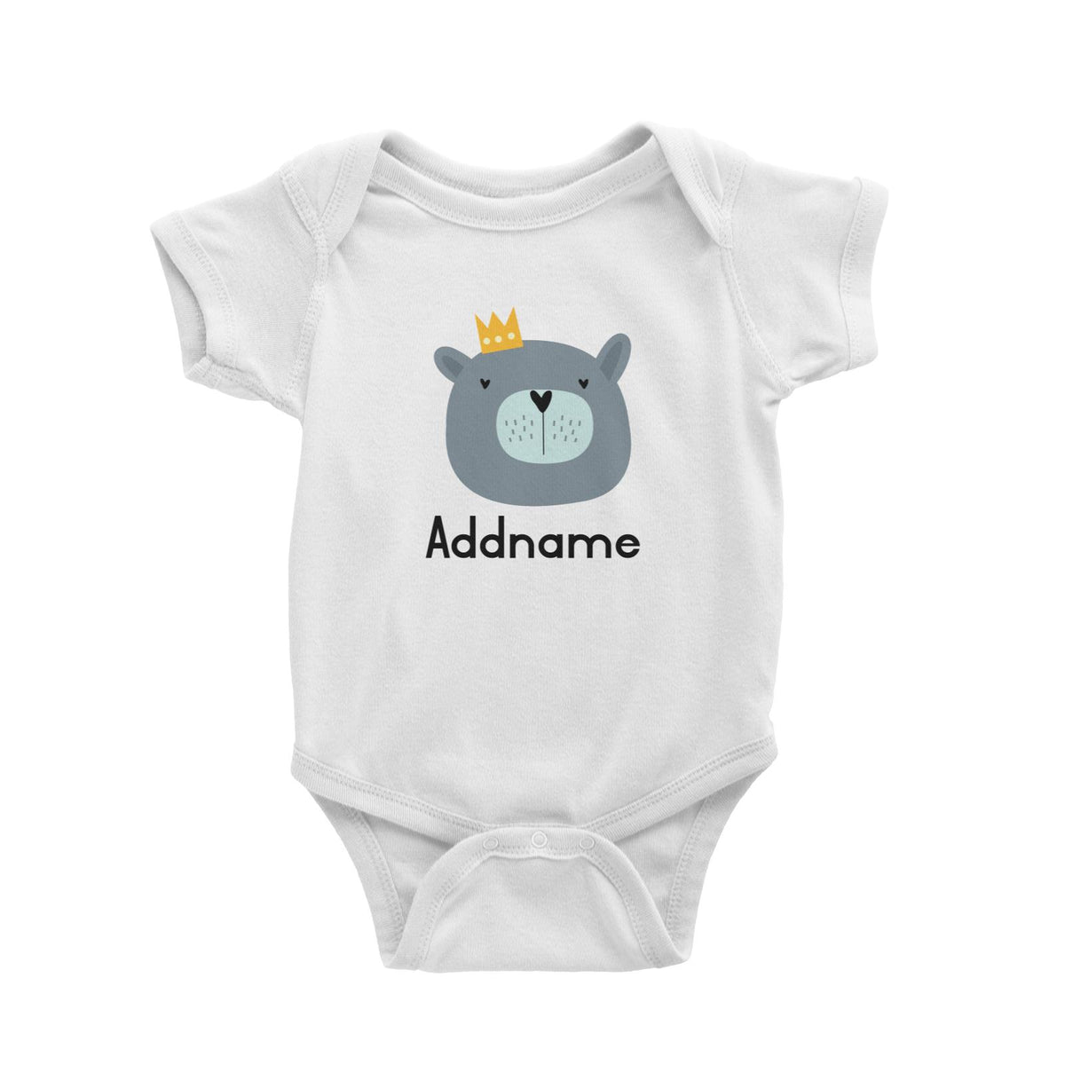 Crown Animal Grey Bear Addname Baby Romper