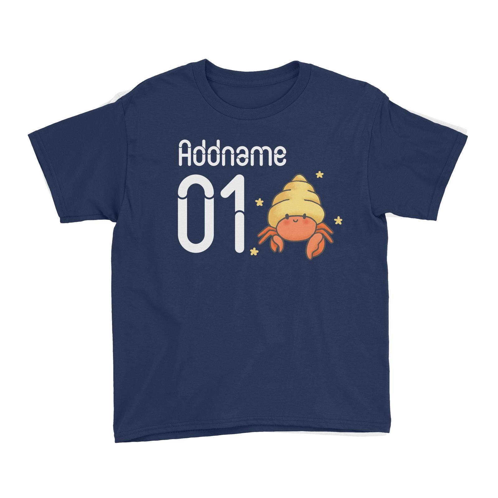 Name and Number Cute Hand Drawn Style Hermit Crab Kid's T-Shirt