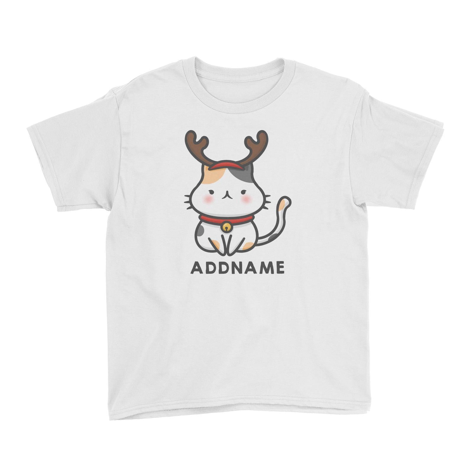 Xmas Cute Cat With Reindeer Antlers Addname Accessories Kid's T-Shirt