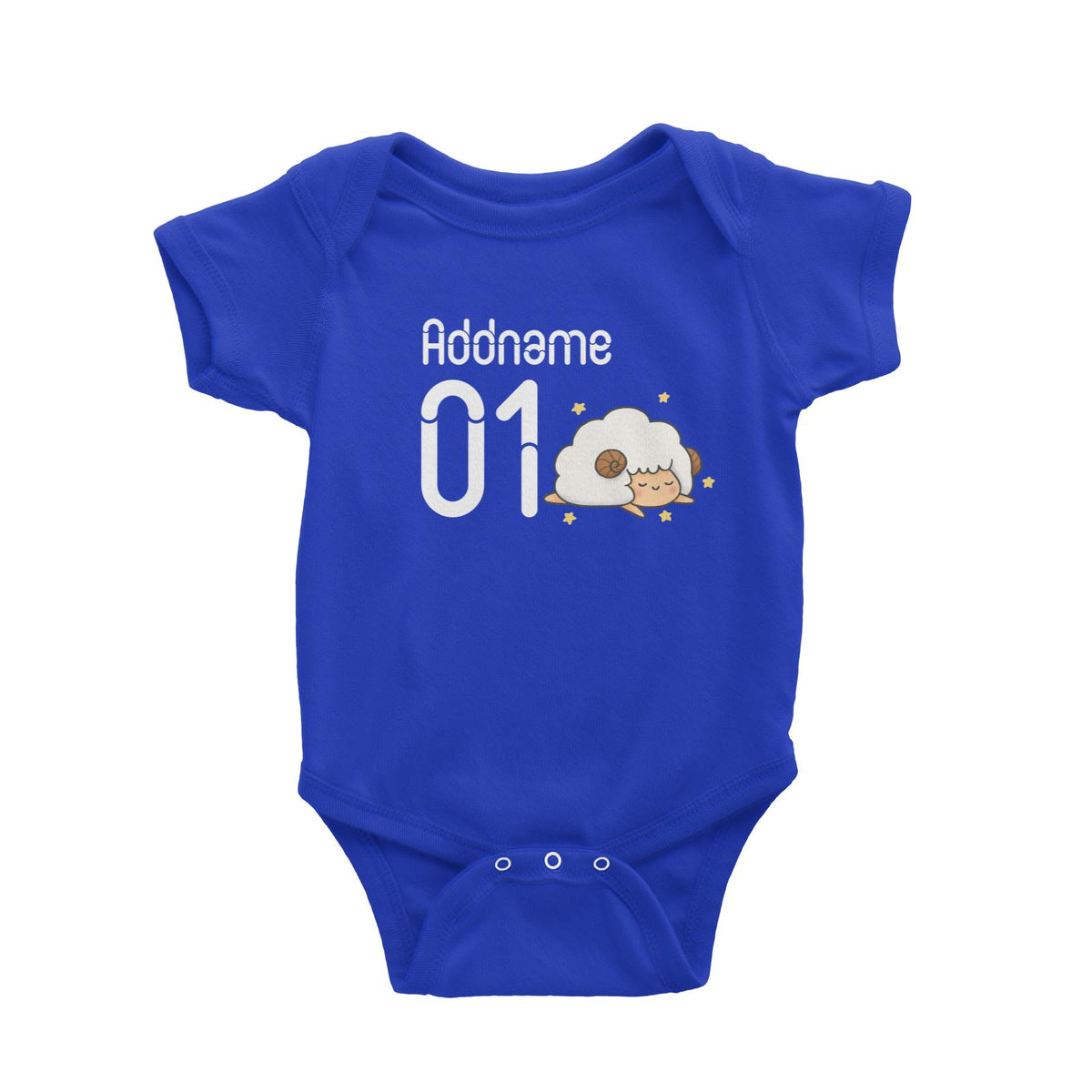 Name and Number Cute Hand Drawn Style Sheep Baby Romper