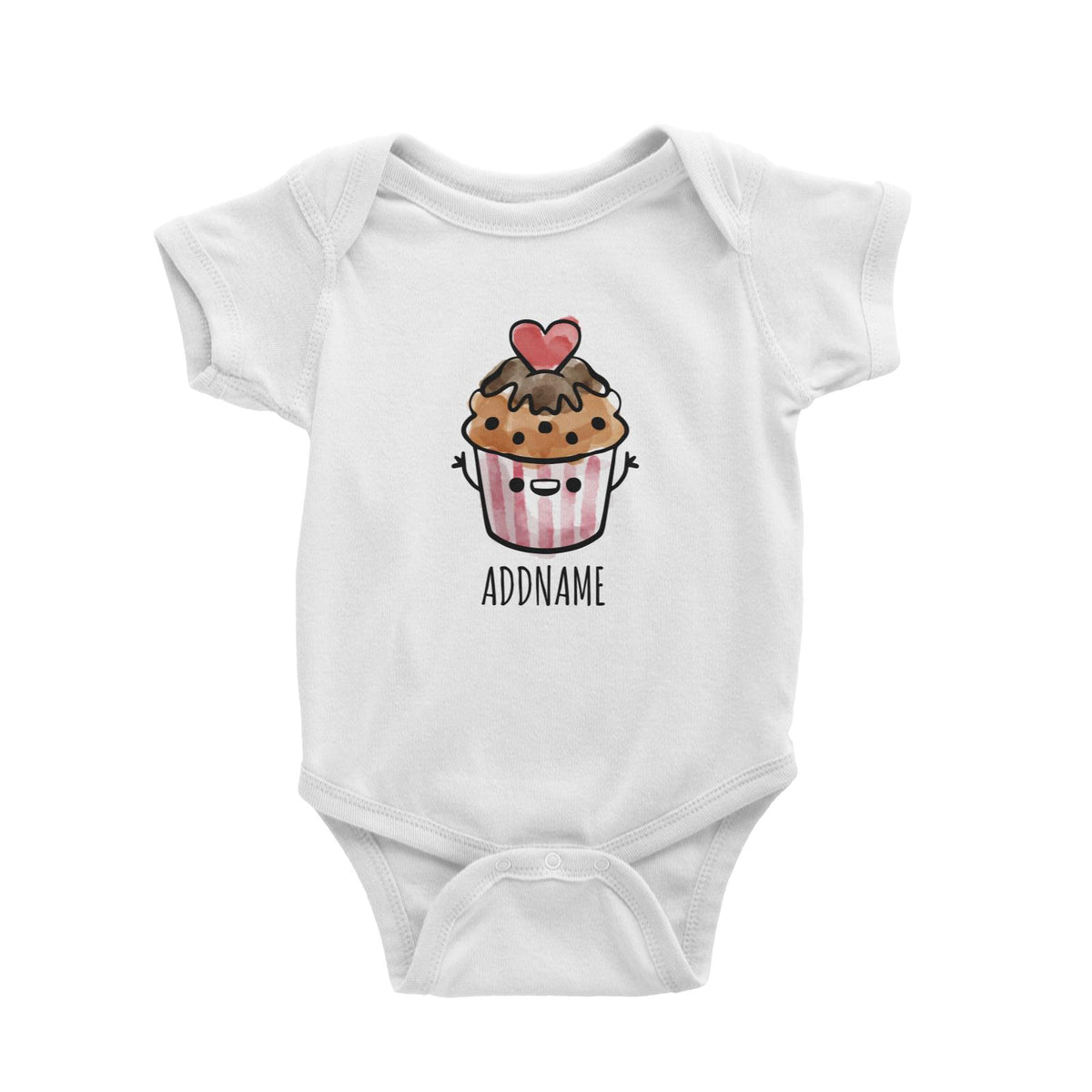 Watercolour Cartoon Cupcake White White Baby Romper