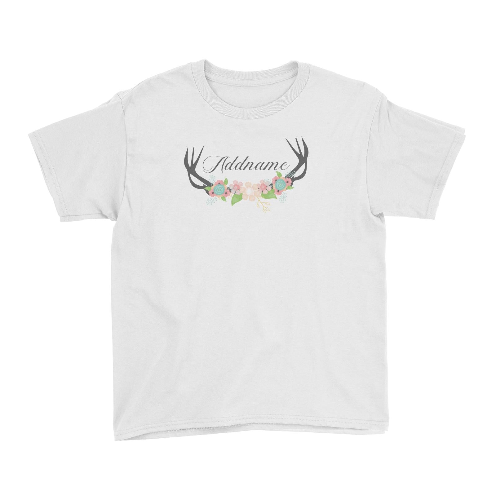 Basic Family Series Pastel Deer Black Deer Antlers With Flower Addname Kid's T-Shirt