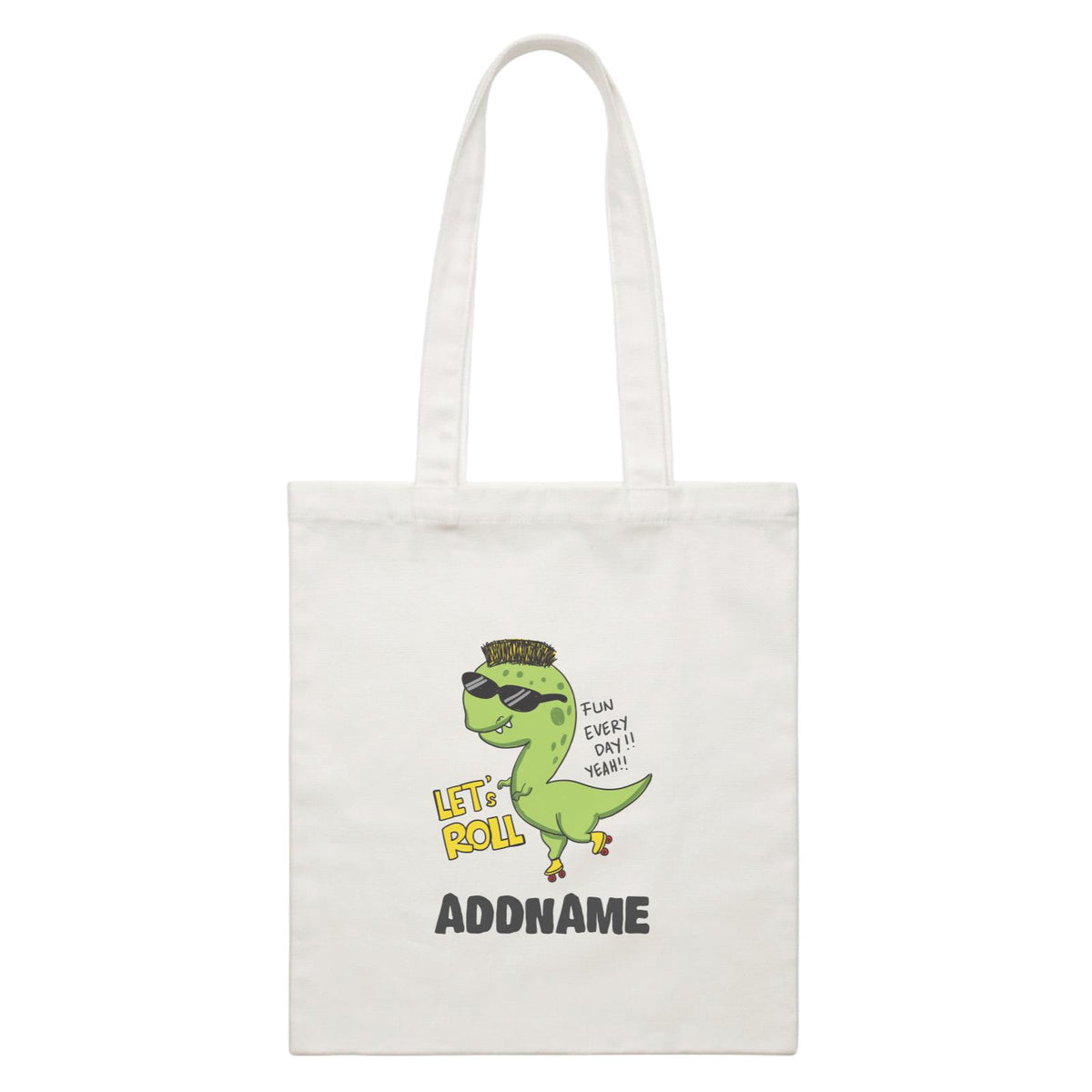 Super Cute Dinosaur Let's Roll White Canvas Bag