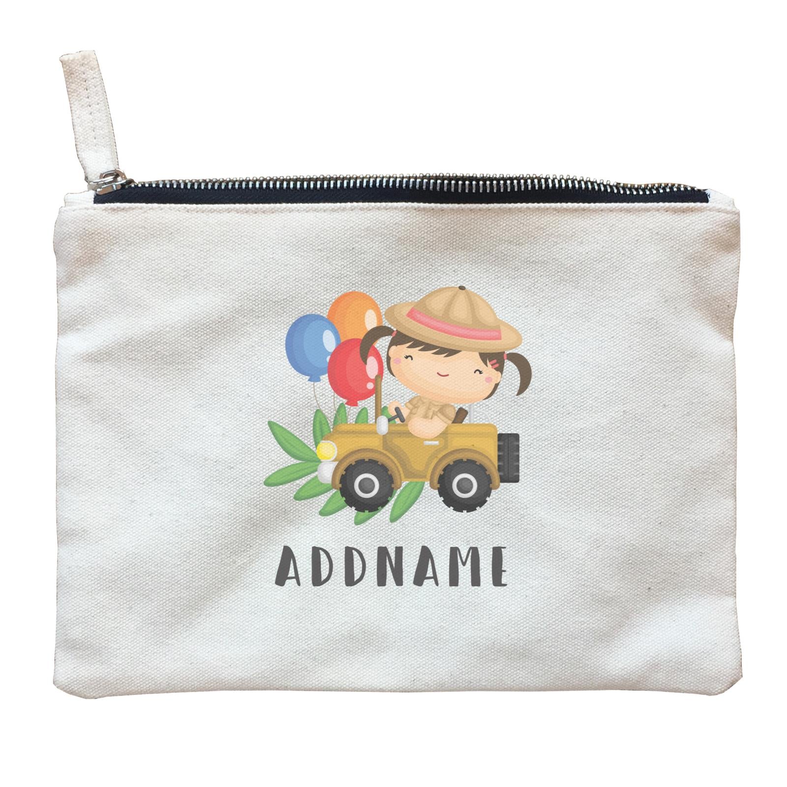 Birthday Safari Explorer Girl Driving Jeep Car Addname Zipper Pouch