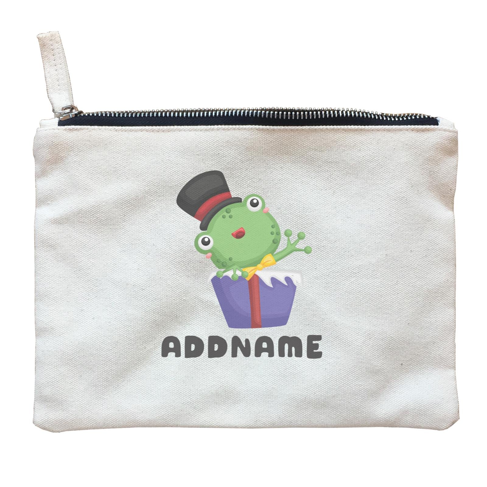 Birthday Frog Frog Wearing Hat Inside Present Box Addname Zipper Pouch