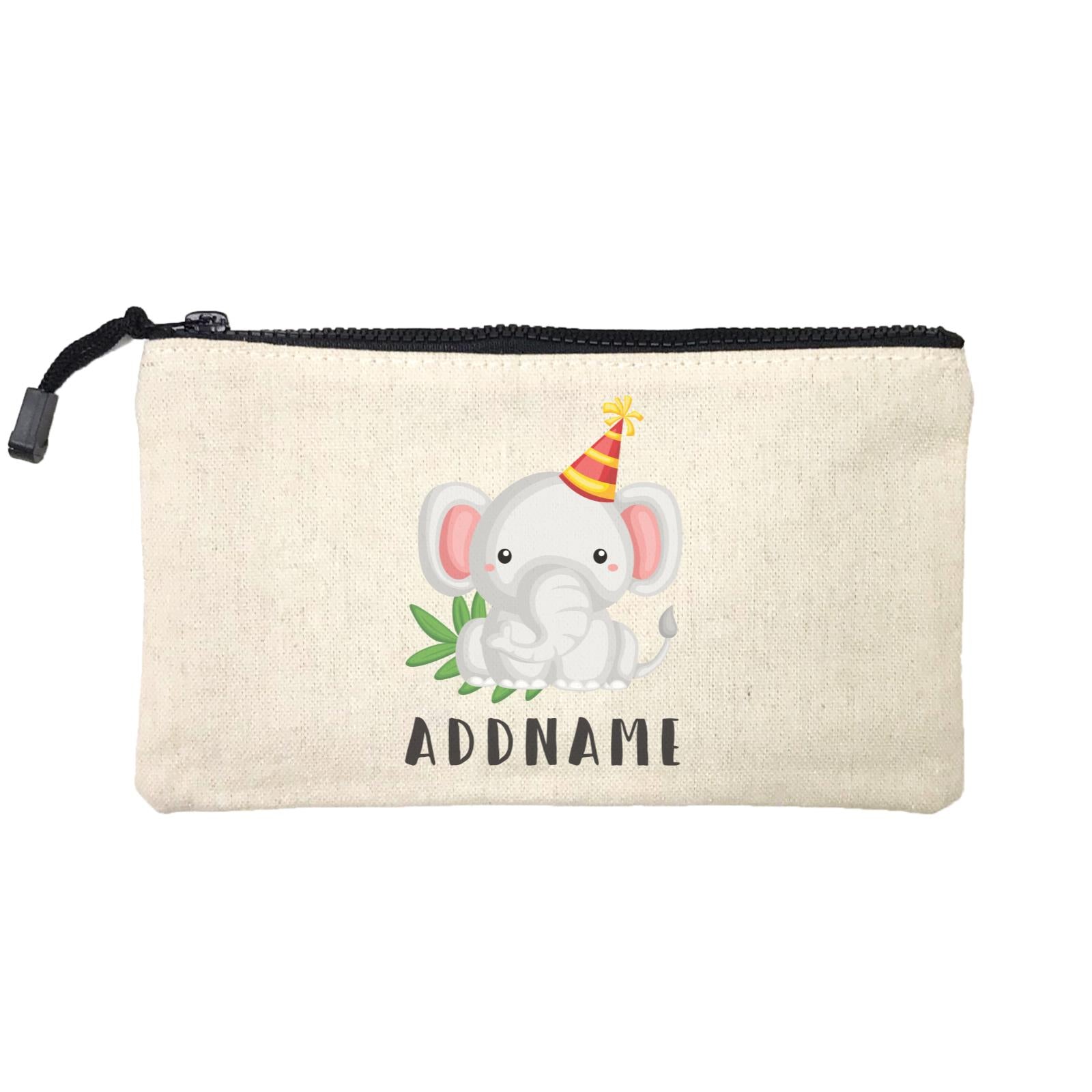 Birthday Safari Elephant Wearing Party Hat Addname Mini Accessories Stationery Pouch