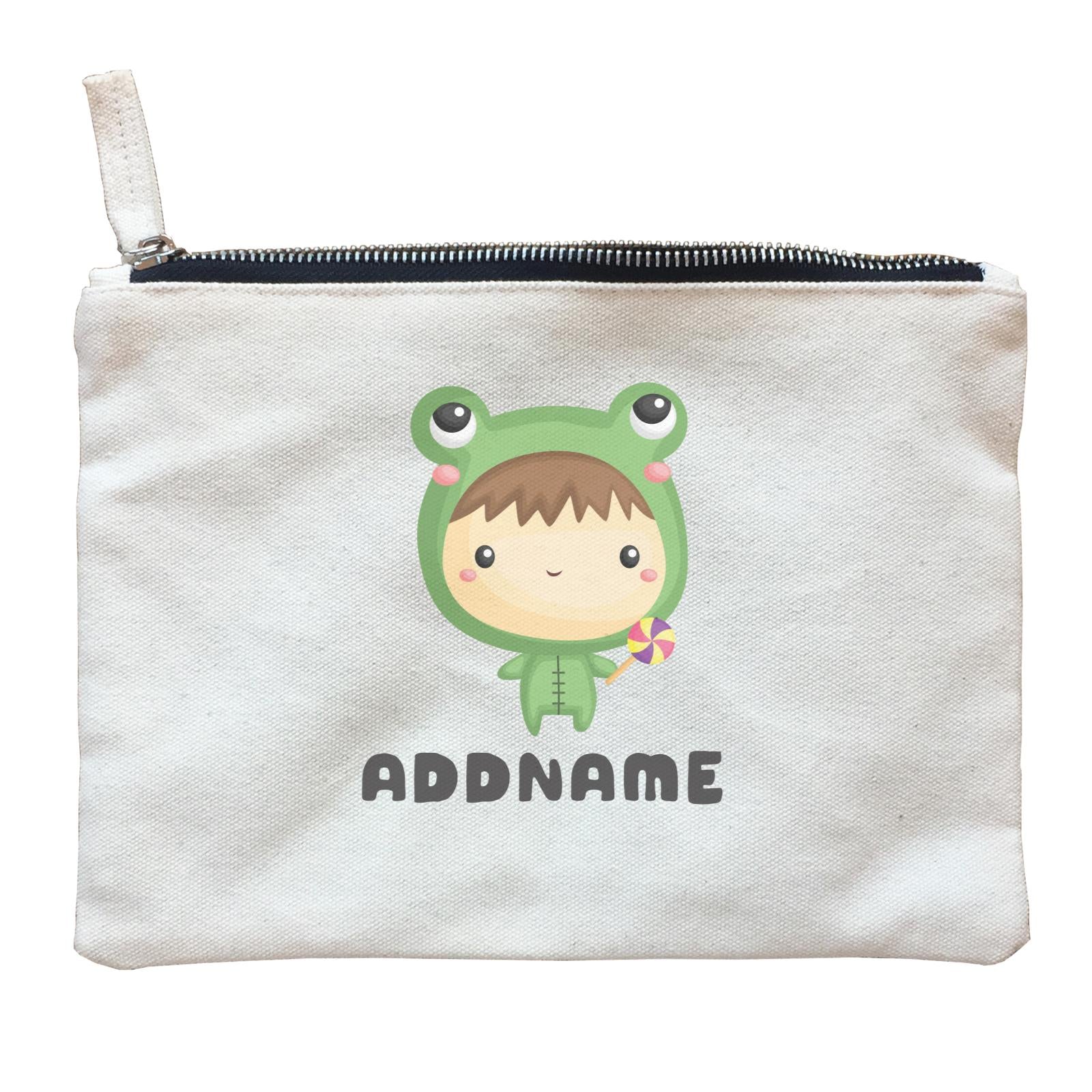 Birthday Frog Baby Boy Wearing Frog Suit Holding Lolipop Addname Zipper Pouch
