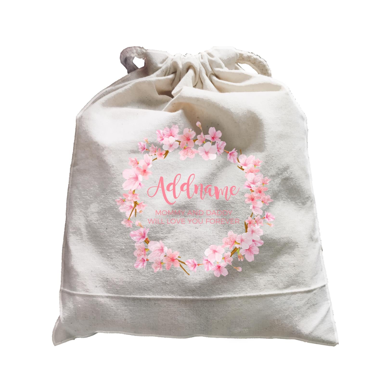 Pink Flower Garland Personalisable with Name and Text Satchel