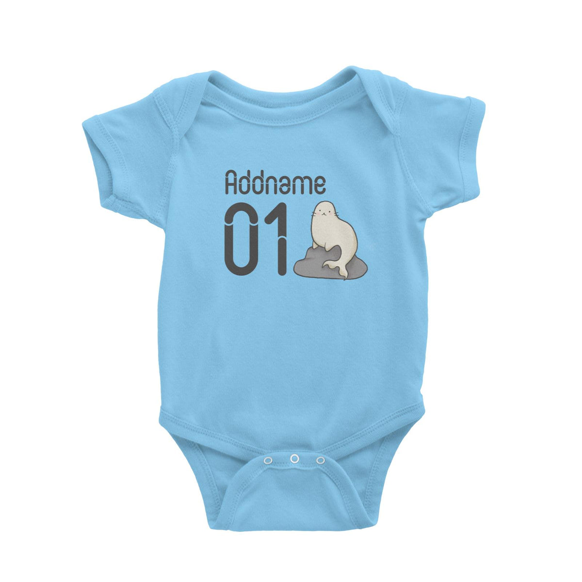 Name and Number Cute Hand Drawn Style Seal Baby Romper