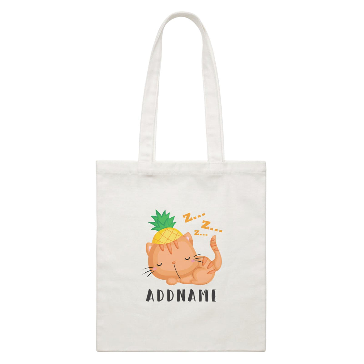 Birthday Hawaii Sleeping Cat Wearing Pineapple Hat Addname White Canvas Bag