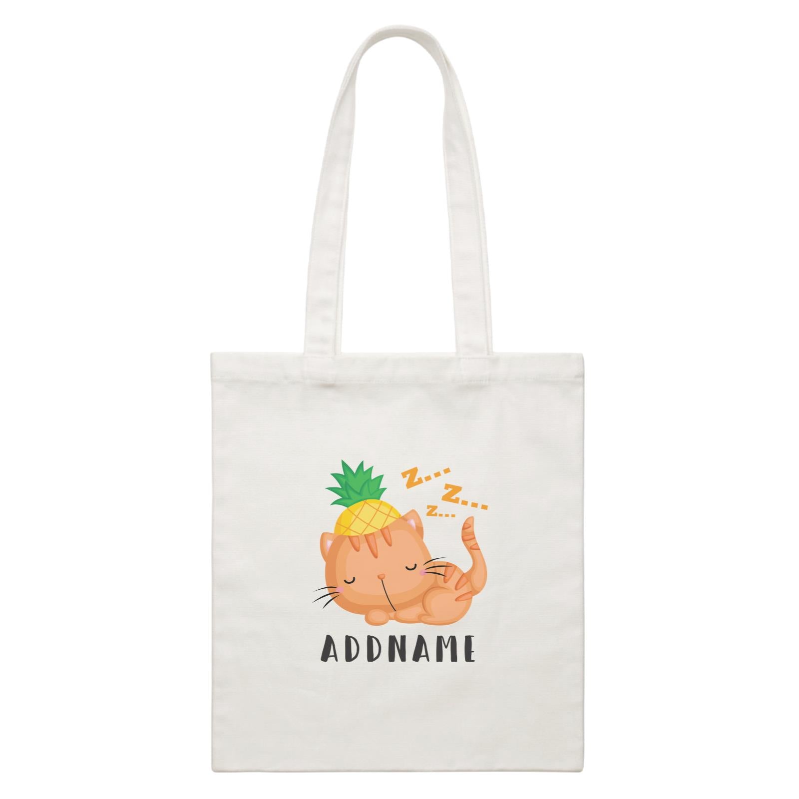 Birthday Hawaii Sleeping Cat Wearing Pineapple Hat Addname White Canvas Bag