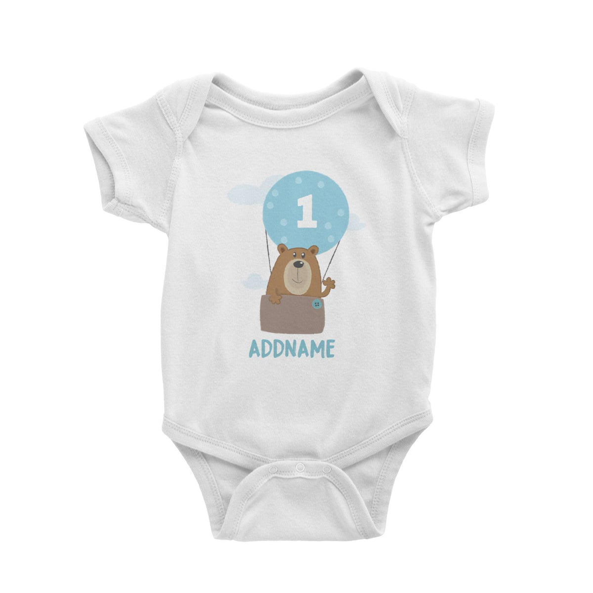 Cute Bear Boy with Hot Air Balloon Birthday Theme Personalizable with Name and Number Baby Romper