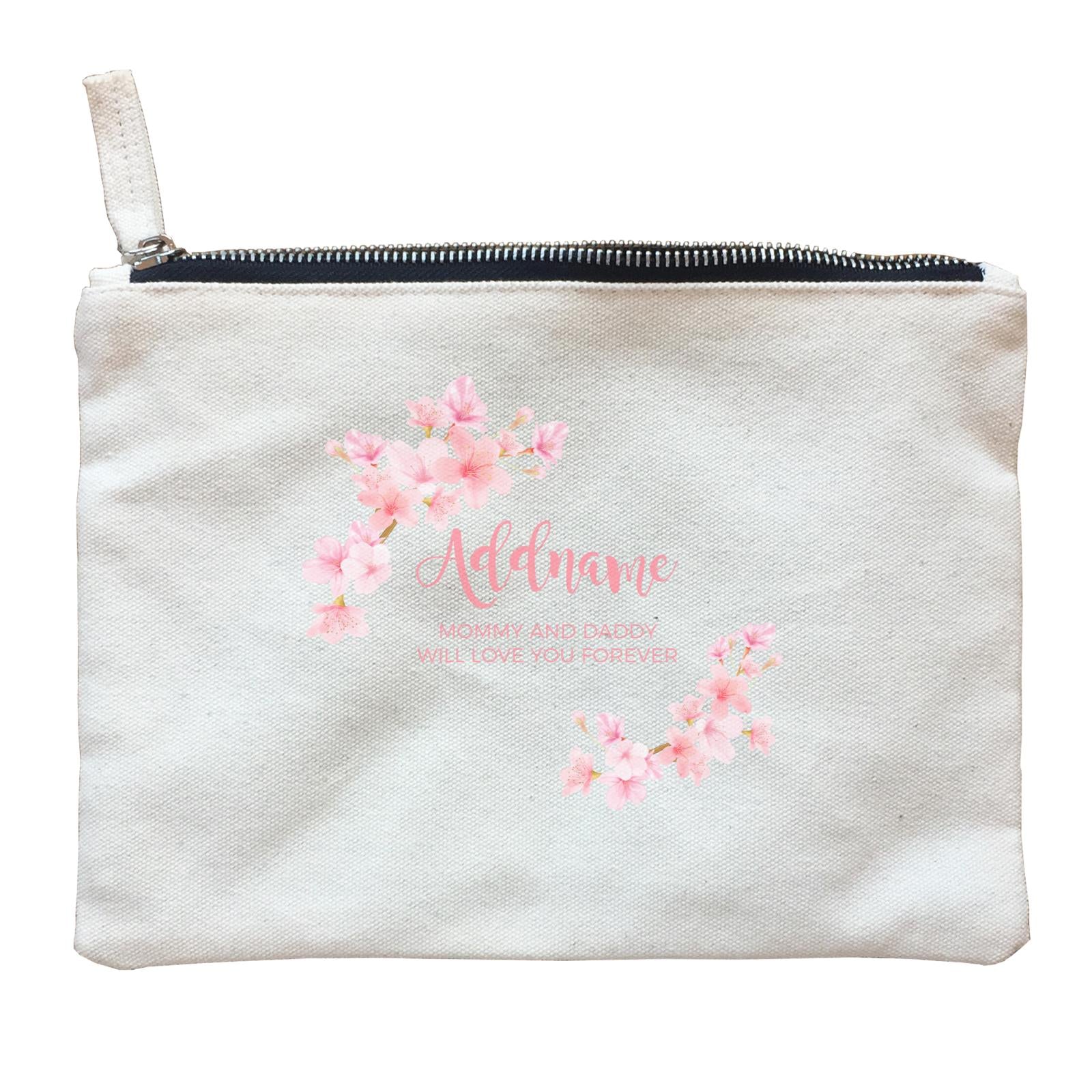 Pink Flower Frame Personalisable with Name and Text Zipper Pouch