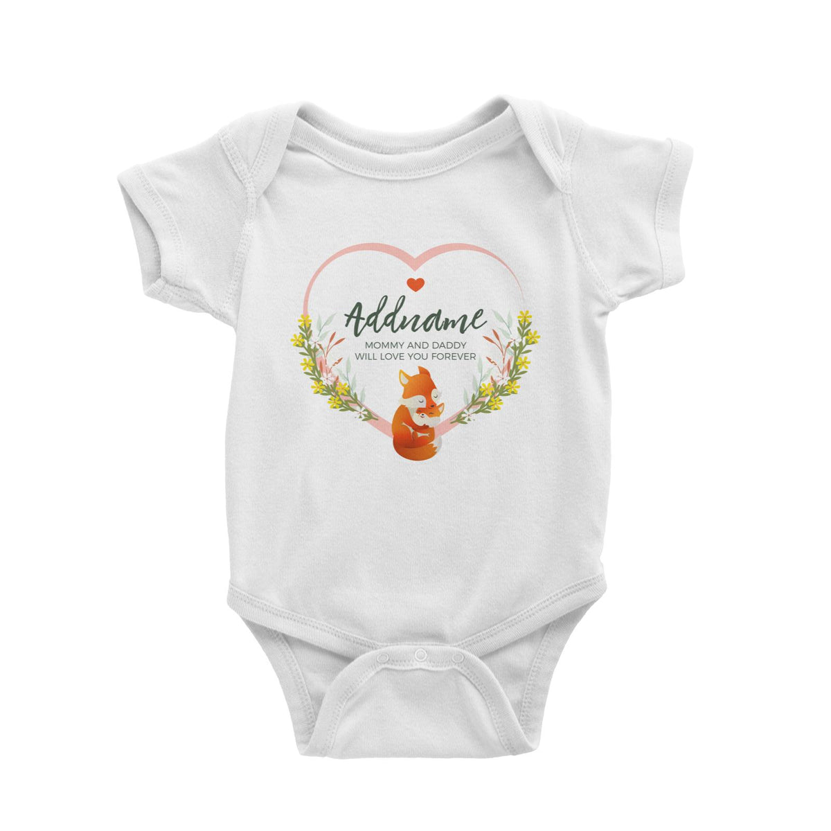 Loving Mother and Baby Fox in Heart Personalizable with Name and Text Baby Romper