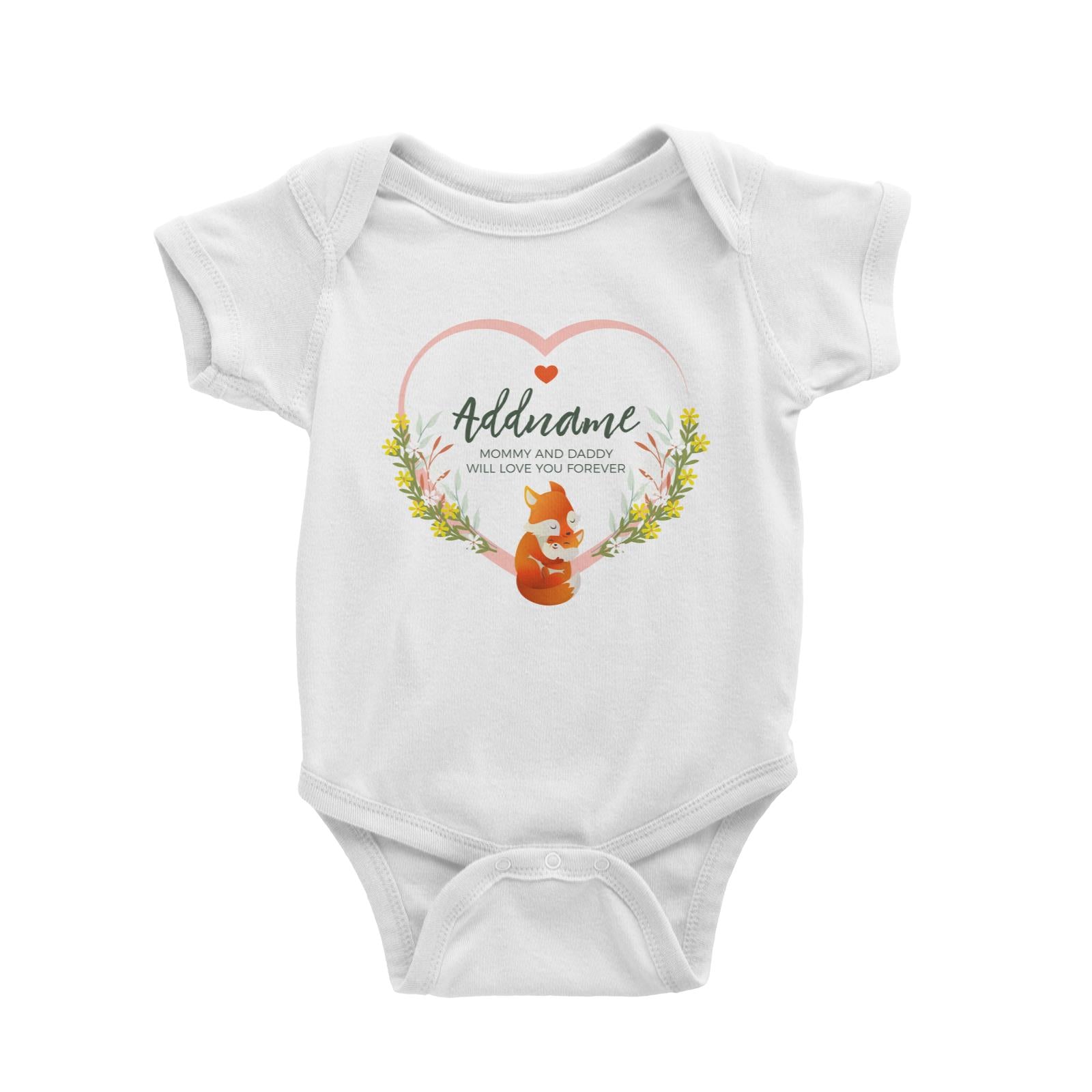 Loving Mother and Baby Fox in Heart Personalizable with Name and Text Baby Romper