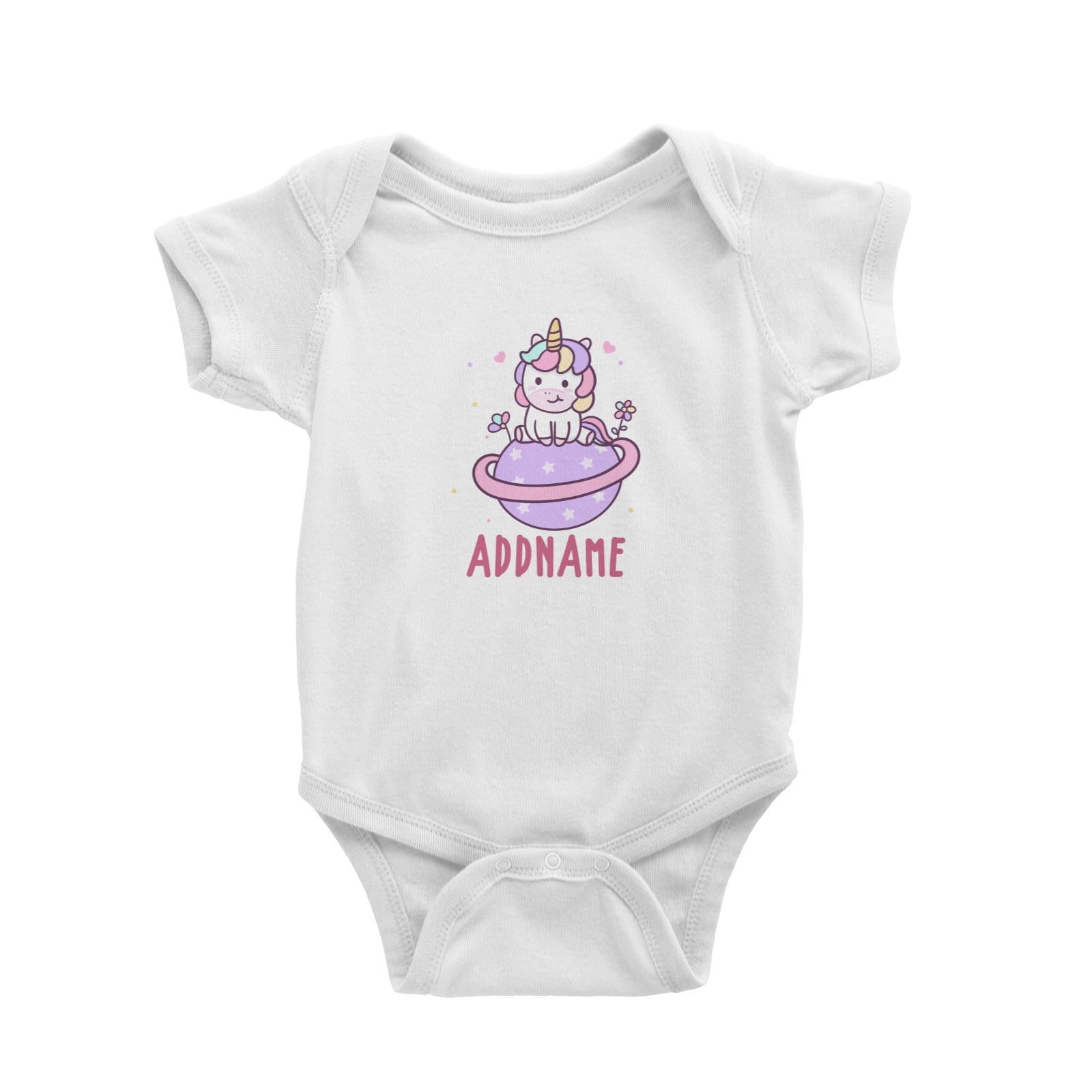 Unicorn And Princess Series Cute Pastel Unicorn Sitting On Planet Addname Baby Romper