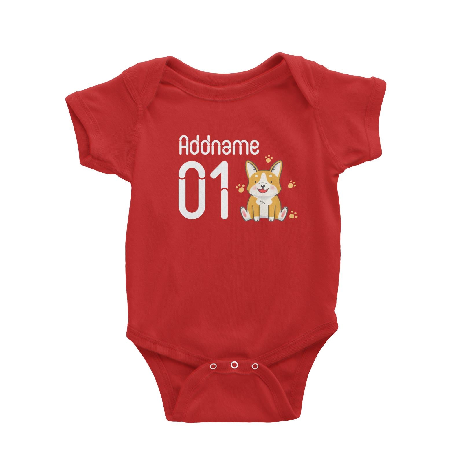 Name and Number Cute Hand Drawn Style Corgi Baby Romper