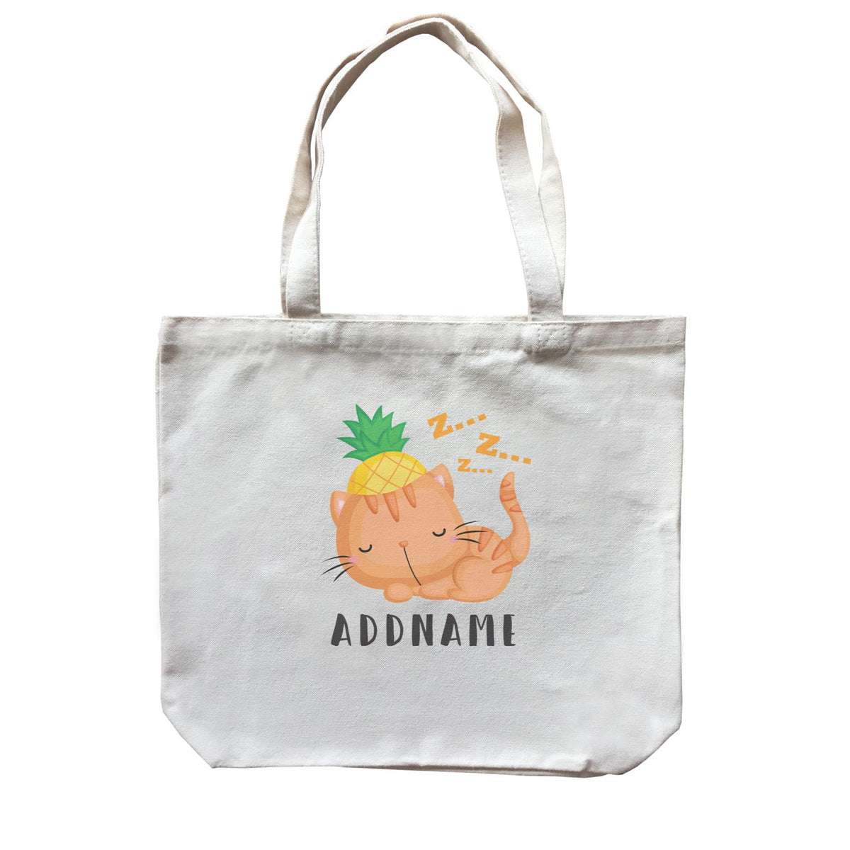 Birthday Hawaii Sleeping Cat Wearing Pineapple Hat Addname Canvas Bag