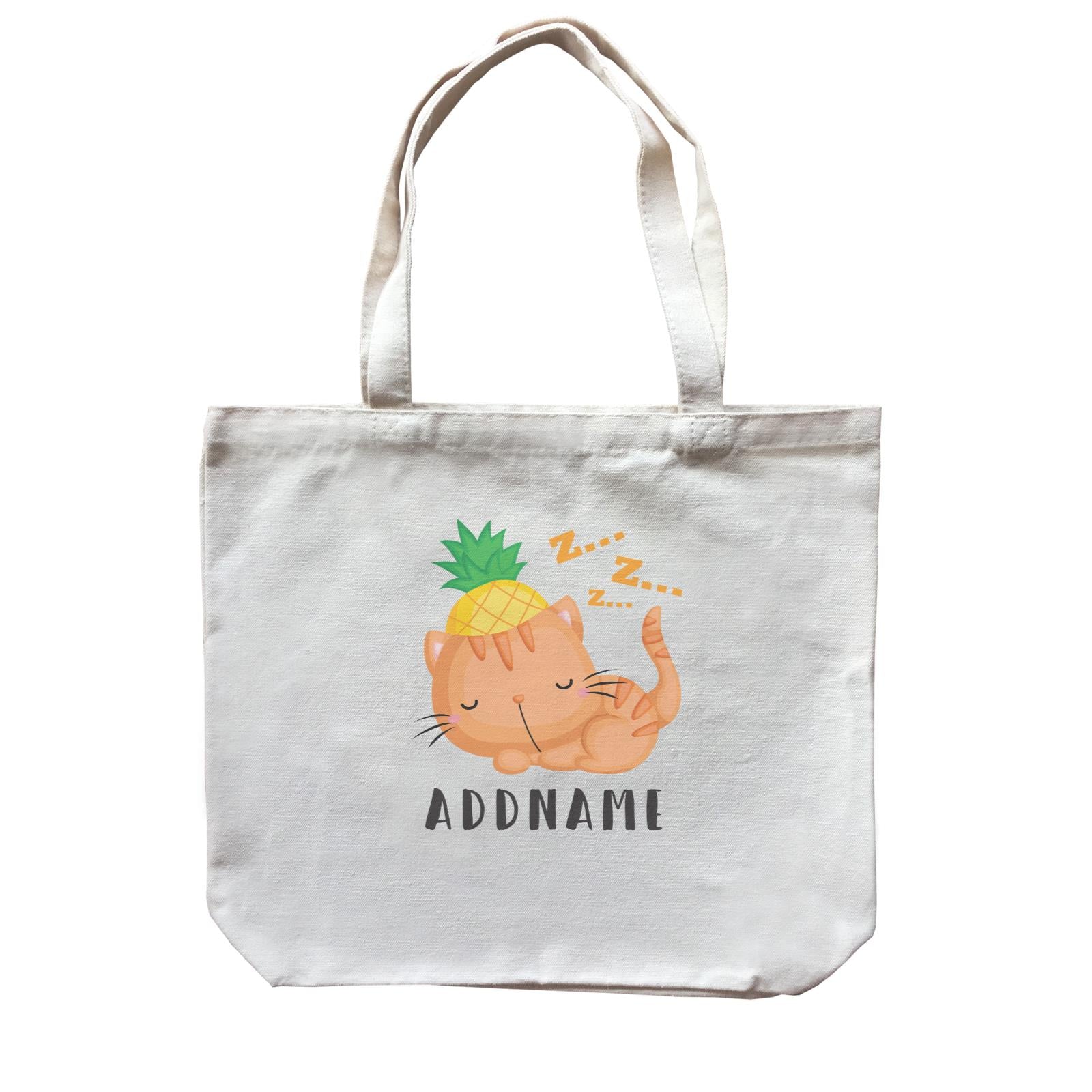 Birthday Hawaii Sleeping Cat Wearing Pineapple Hat Addname Canvas Bag