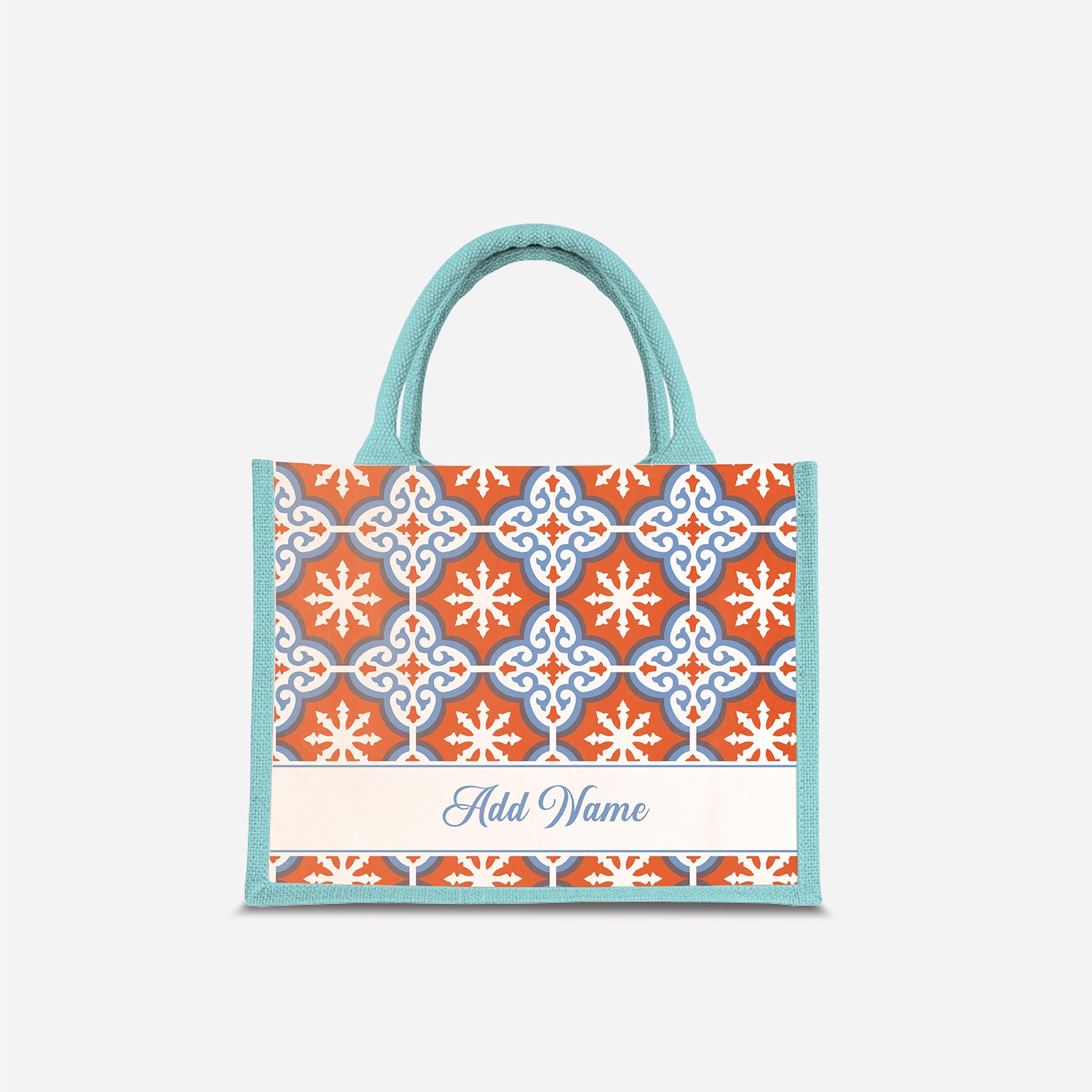 Moroccan Series Half Lining Small Jute Bag - Cherqi Light Blue
