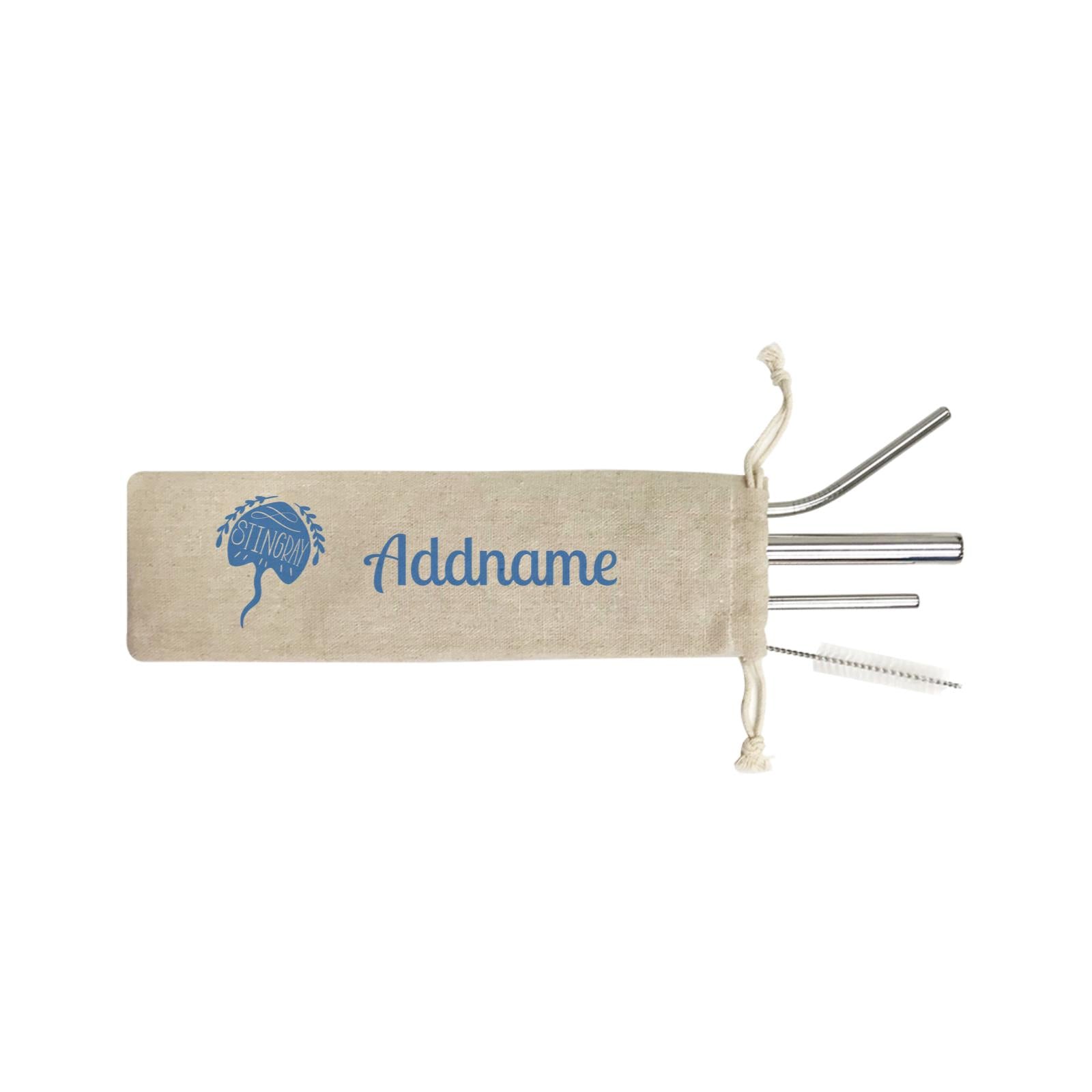 Sea Animal Silhouettes Stingray Addname SB 4-in-1 Stainless Steel Straw Set In a Satchel