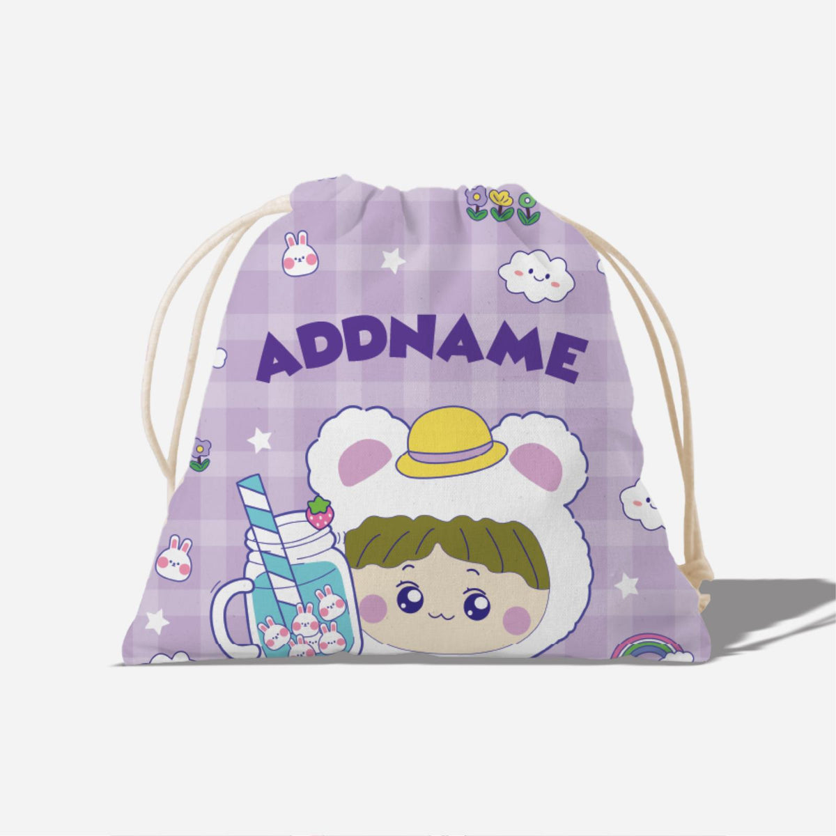 Cute Doodle Series Full Print Satchel - Purple Summer Bear