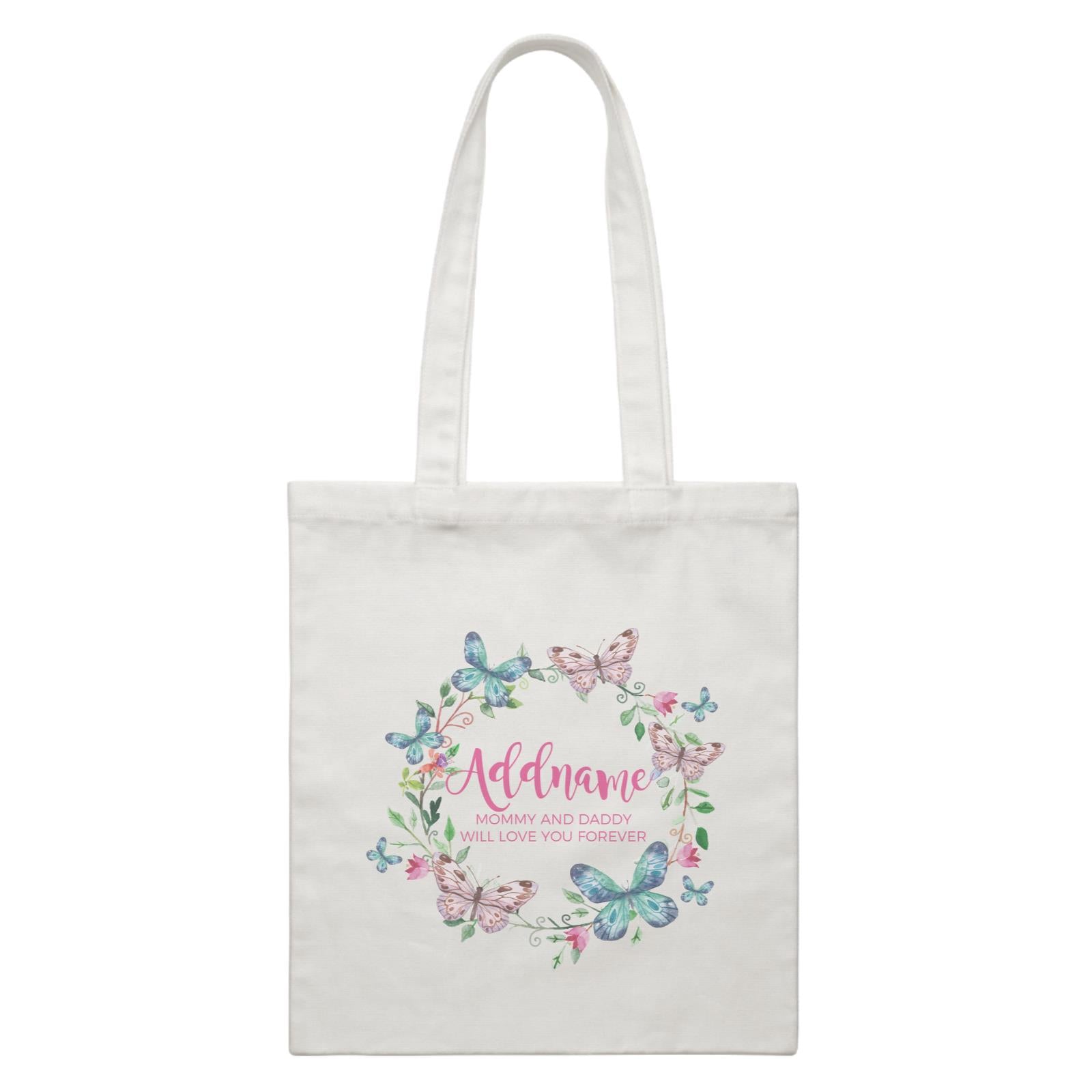 Colourful Butterflies Wreath Personalizable with Name and Text White Canvas Bag