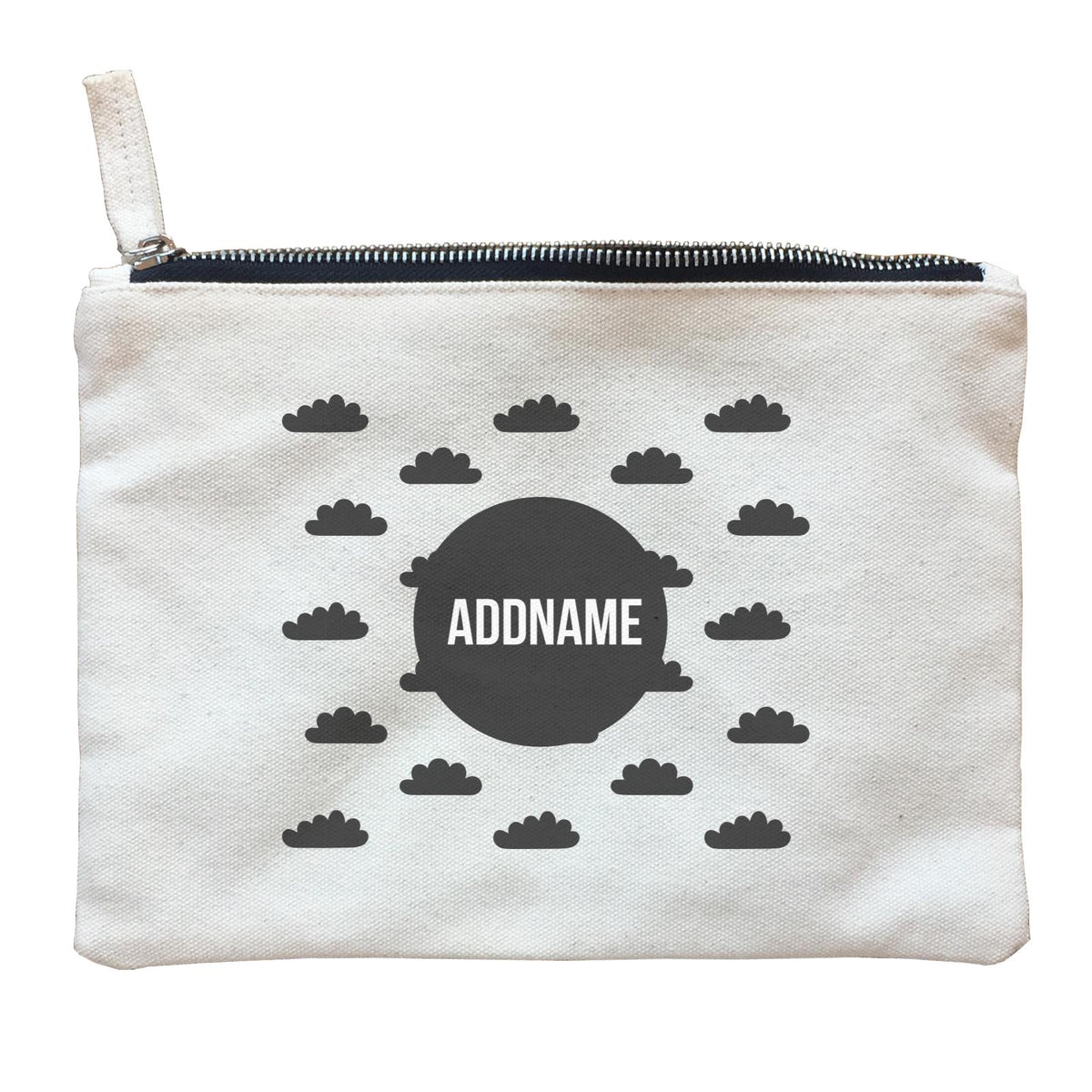 Monochrome Black Circle with Clouds Addname Zipper Pouch
