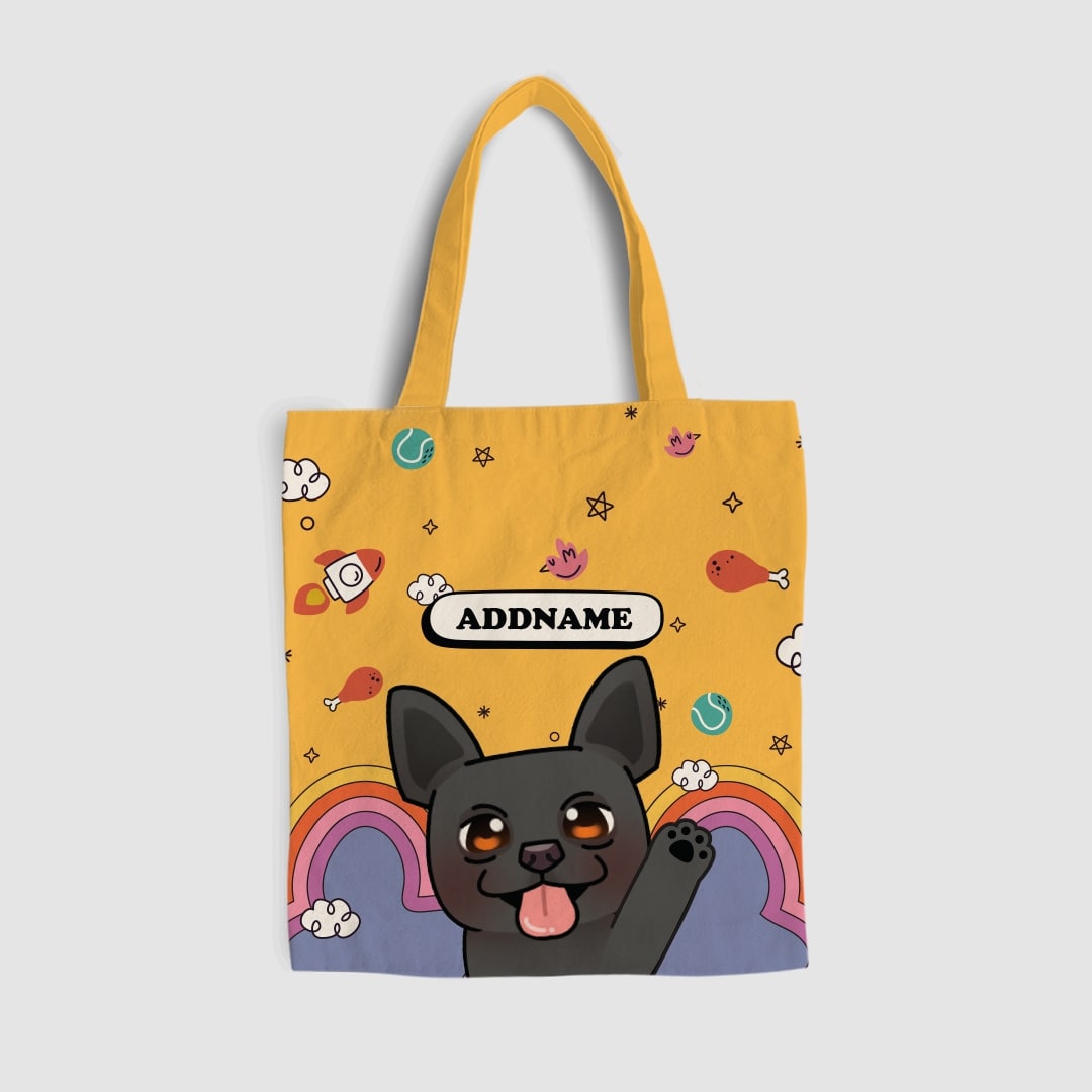 Paw Print Series Full Print Tote Bag - Black Boston Terrier