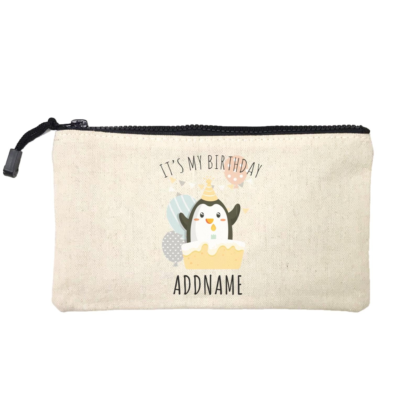 Birthday Cute Penguin And Cake It's My Birthday Addname Mini Accessories Stationery Pouch