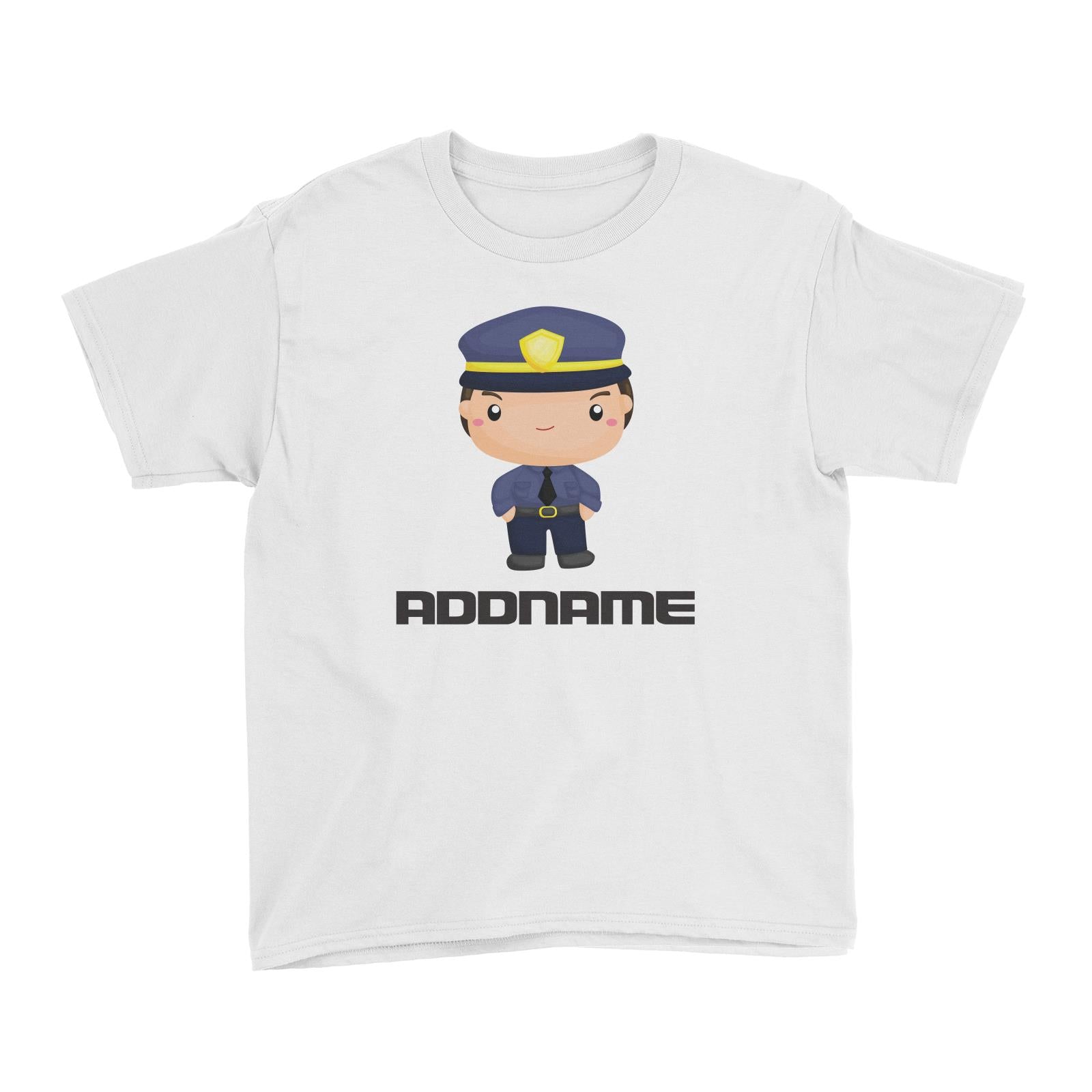 Birthday Police Officer Serious Boy In Suit Addname Kid's T-Shirt