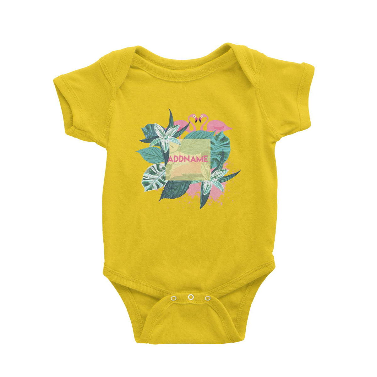 Tropical Leaves with Flamingoes Addname Baby Romper
