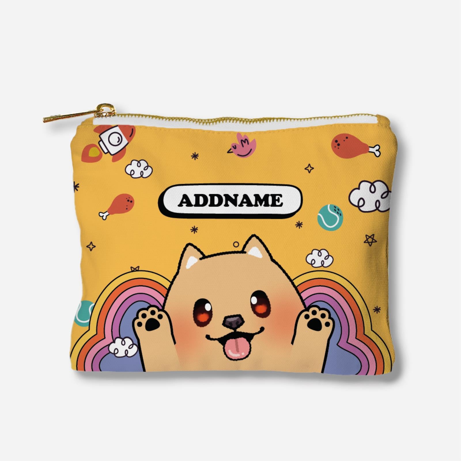 Paw Print Series Full Print Zipper Pouch - Lght Brown Pomeranian