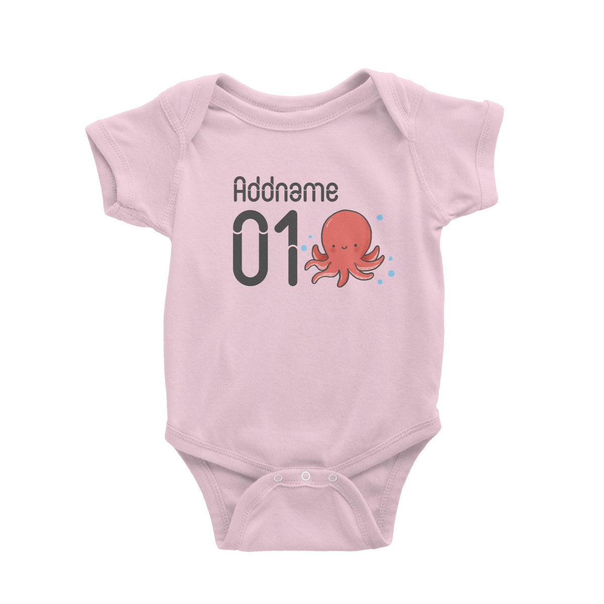 Name and Number Cute Hand Drawn Style Octopus Baby Romper