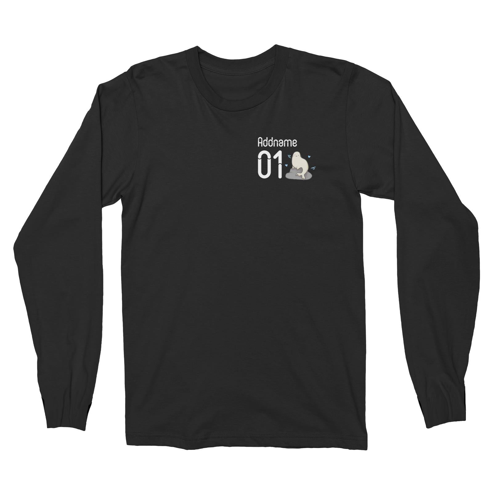 Pocket Name and Number Cute Hand Drawn Style Seal Long Sleeve Unisex T-Shirt