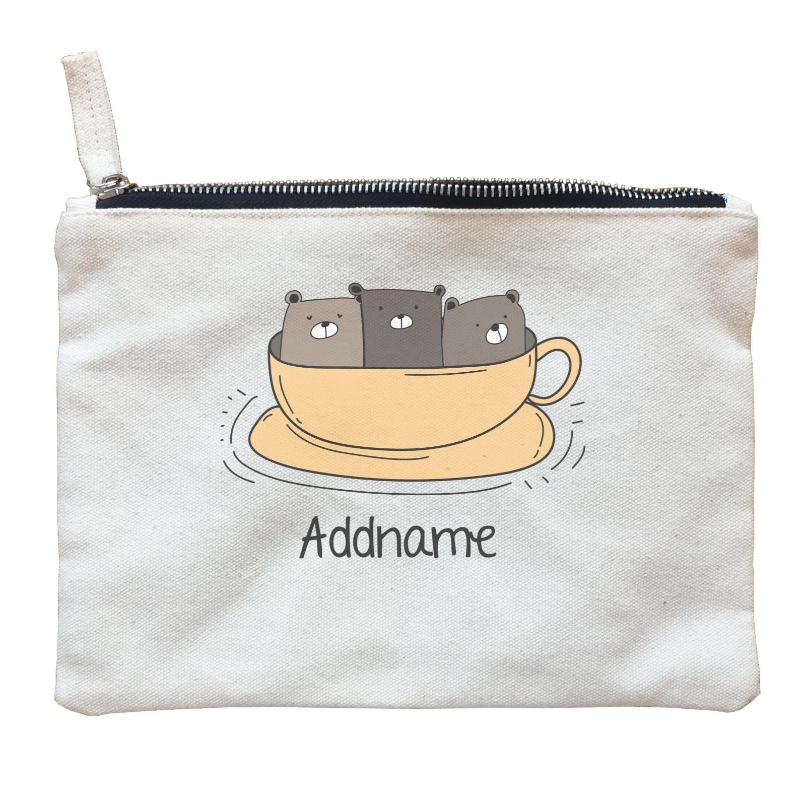 Cute Animals And Friends Series Hello Bear Coffee Cup Group Addname Zipper Pouch