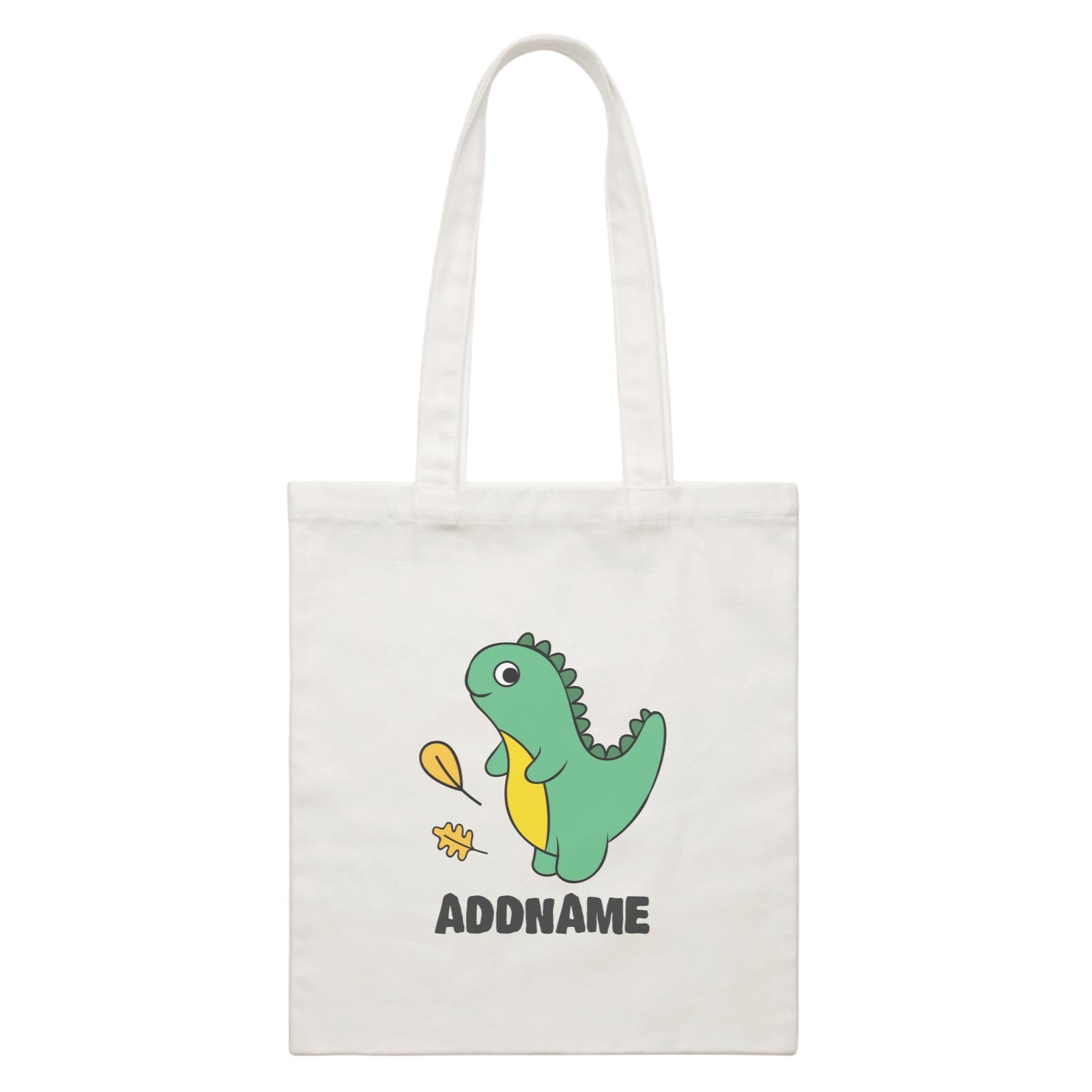 Super Cute Dinosaur With Yellow Leaves White Canvas Bag