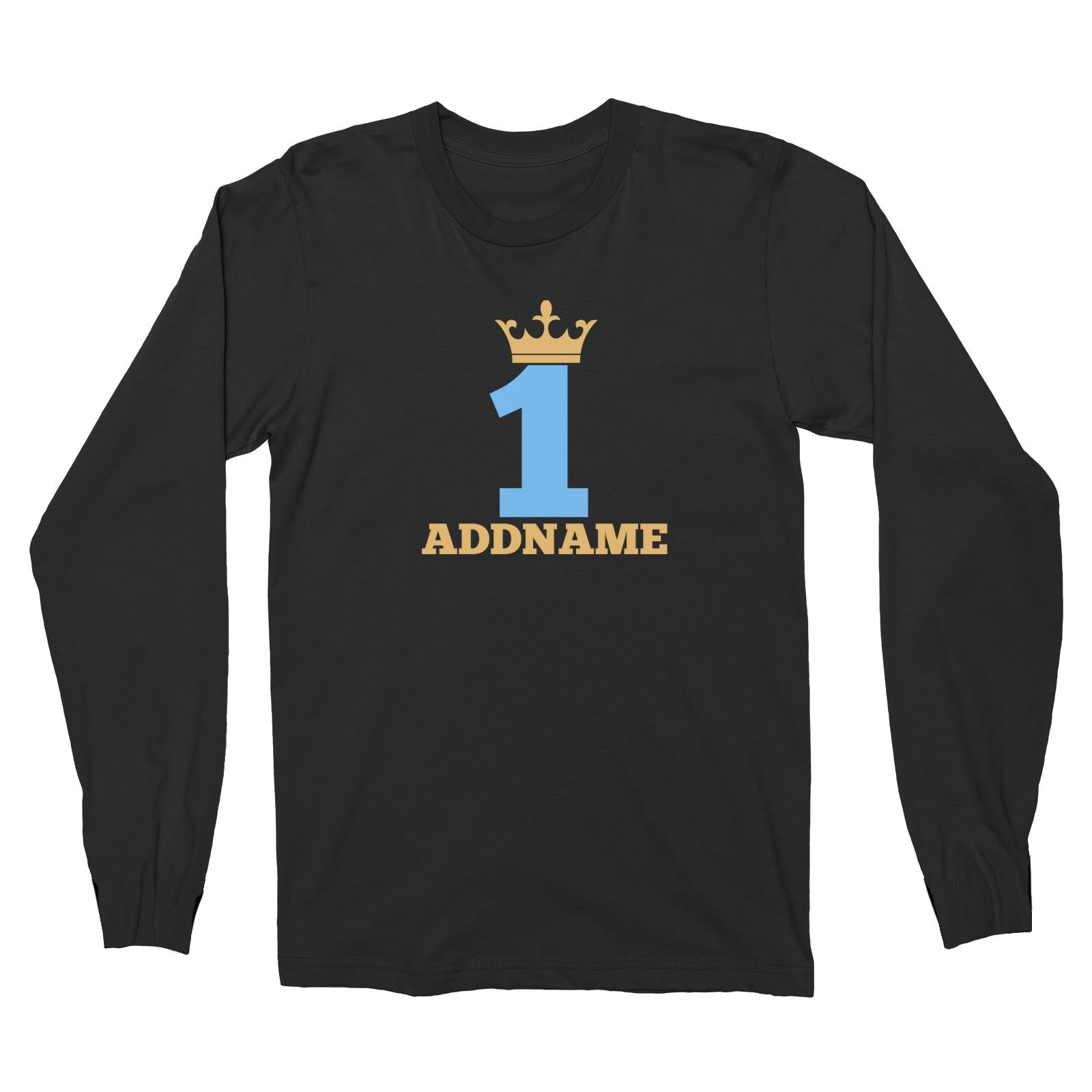 Blue Crown Birthday Theme Personalizable with Name and Number Long Sleeve Unisex T-Shirt