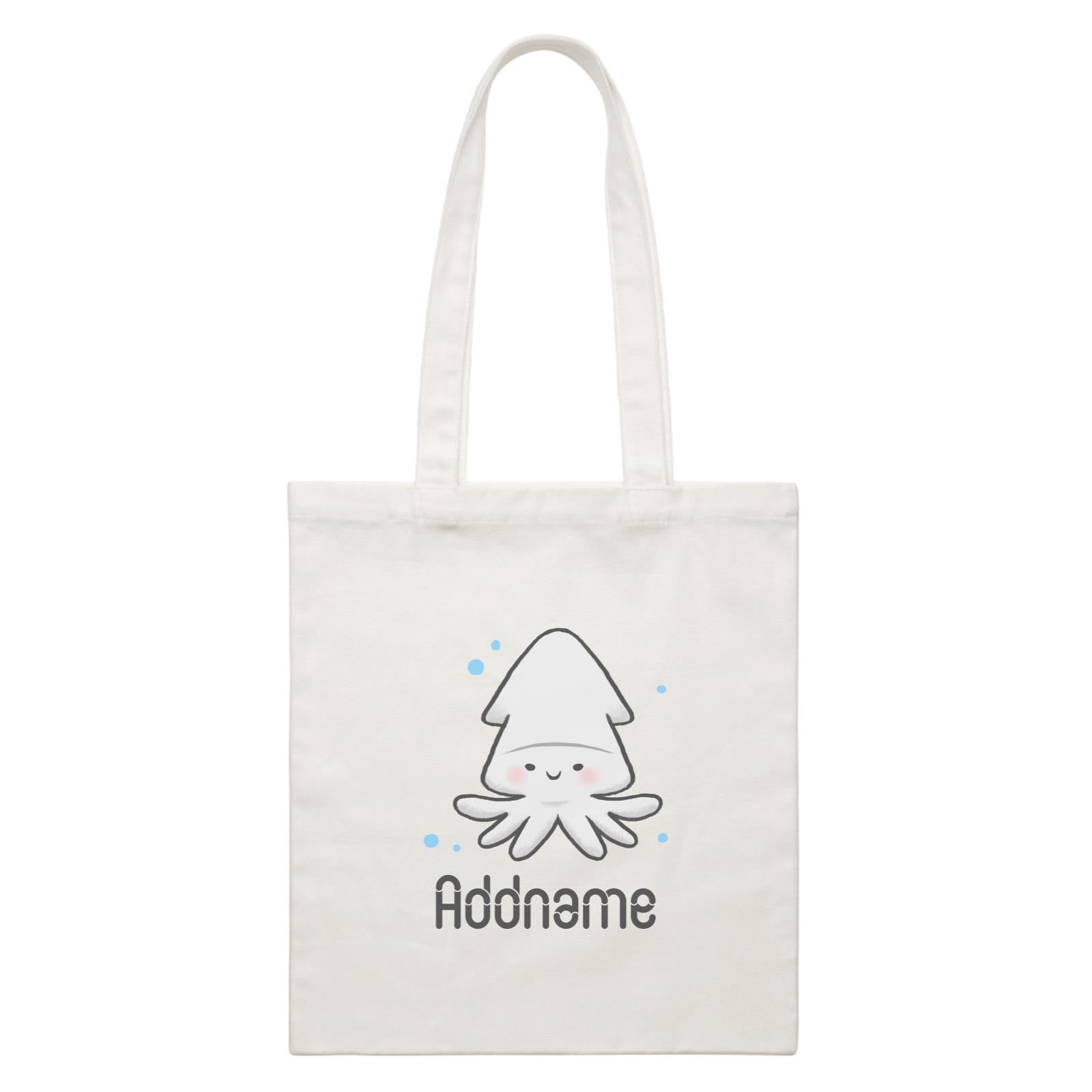 Cute Hand Drawn Style Squid Addname White Canvas Bag