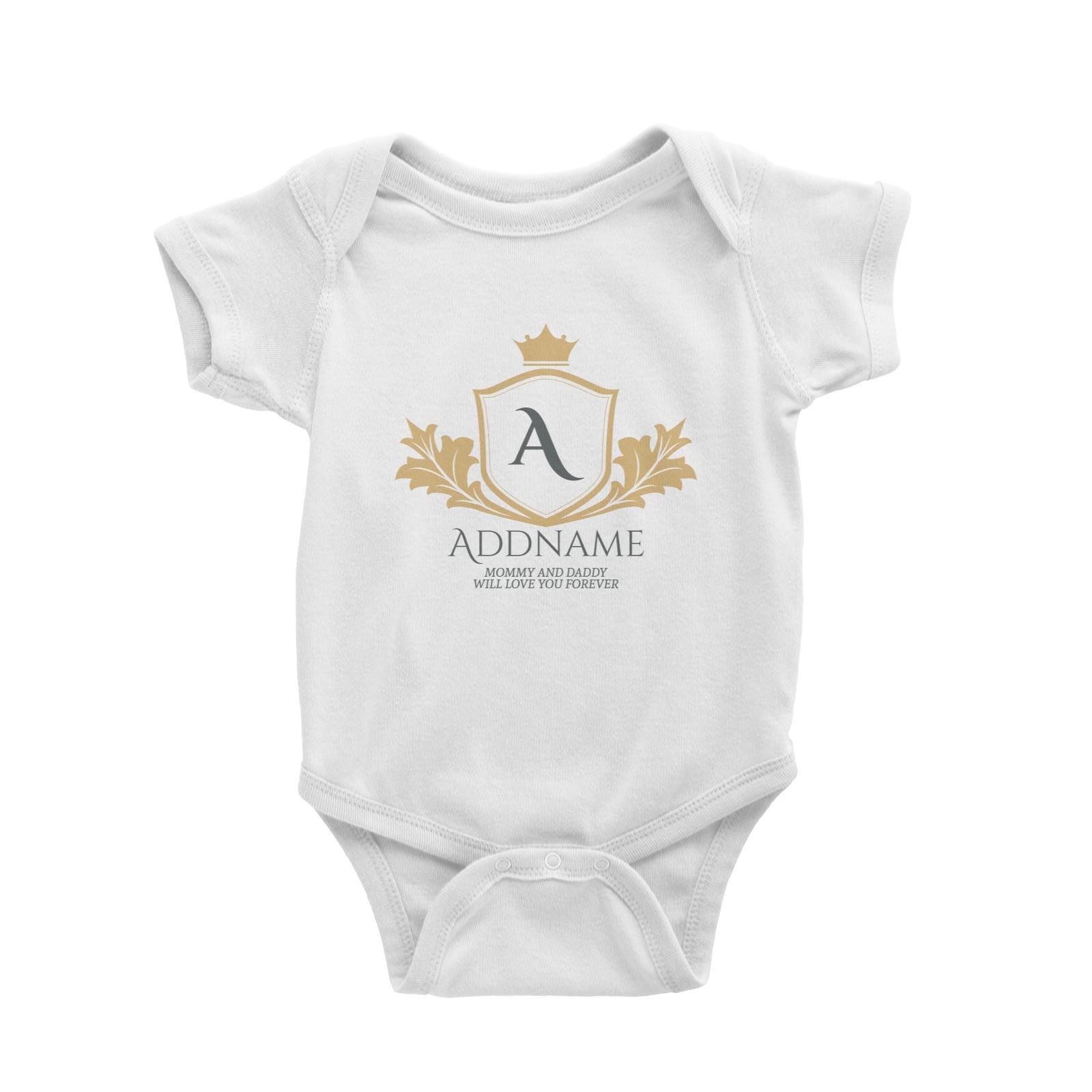 Royal Emblem Logo with Crown Personalizable with Initial Name and Text Baby Romper