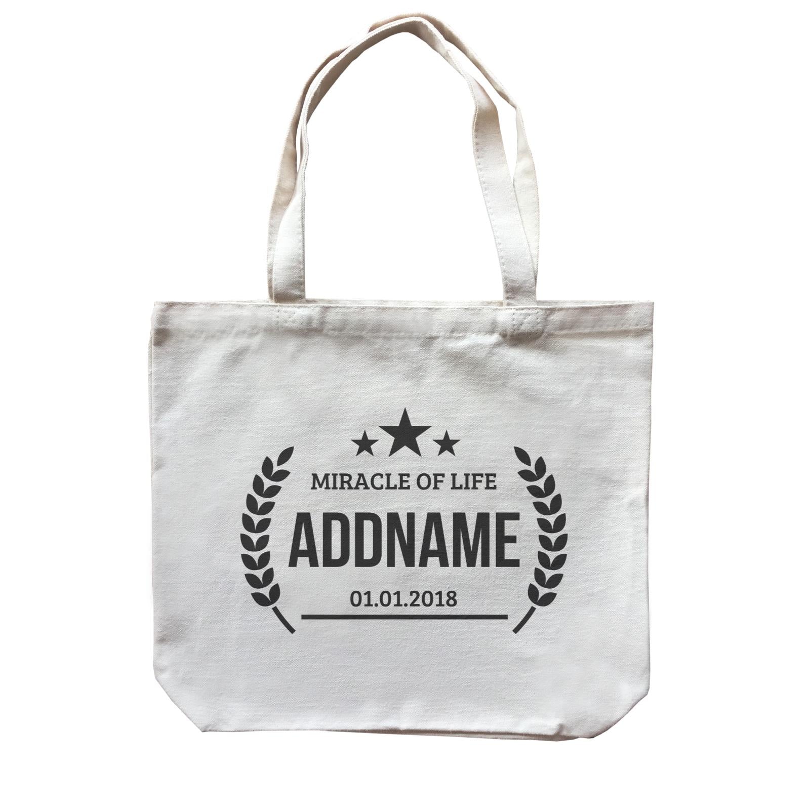 Miracle of Life with Stars Personalizable with Name and Date Canvas Bag