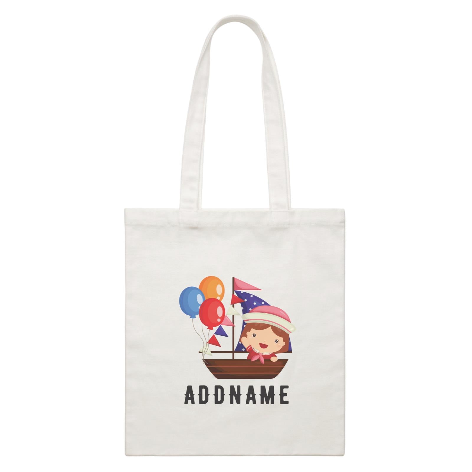 Birthday Sailor Girl In Ship With Balloon Addname White Canvas Bag