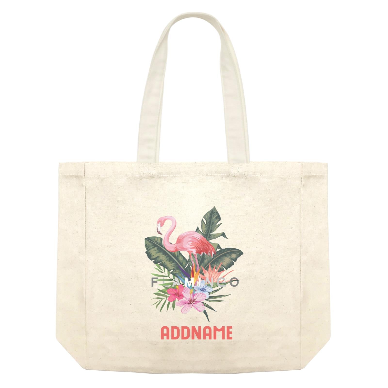 Summer Tropical Plants Pink Flamingo Bunga Raya With Addname Shopping Bag