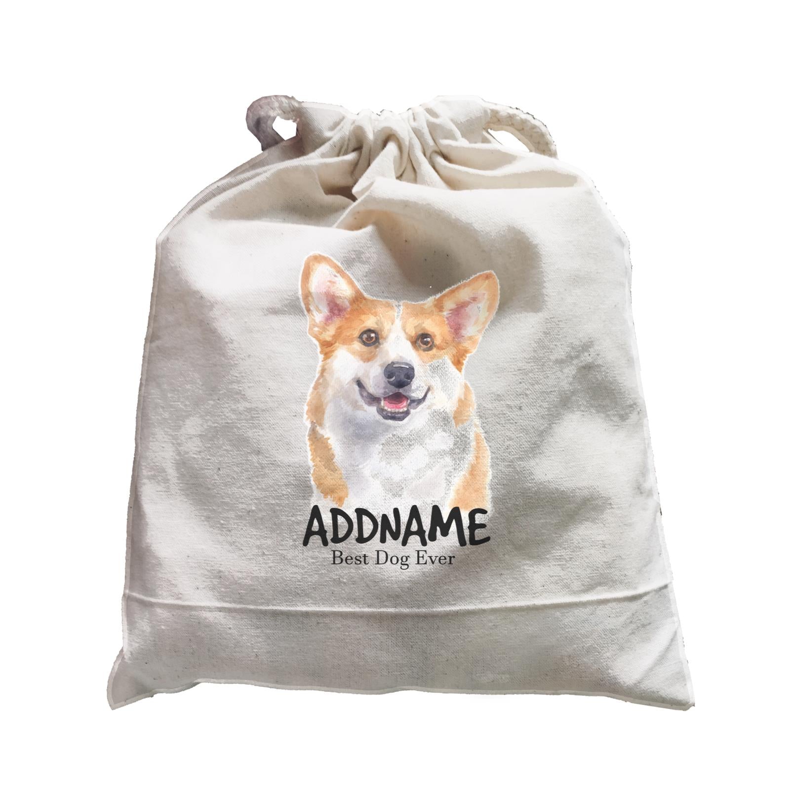 Watercolor Dog Welsh Corgi Smile Best Dog Ever Addname Satchel