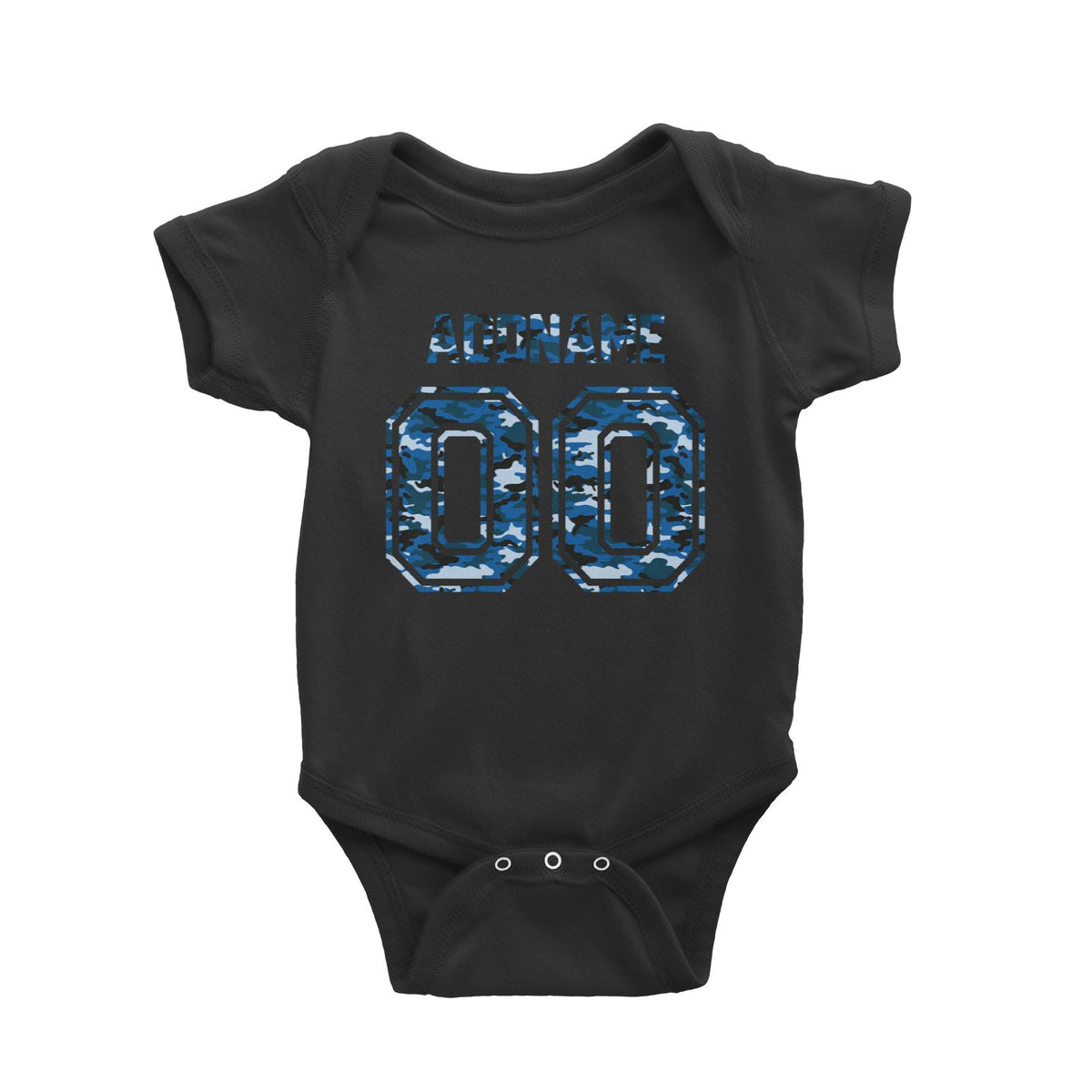 Jersey Blue Camo With Name and Number Baby Romper