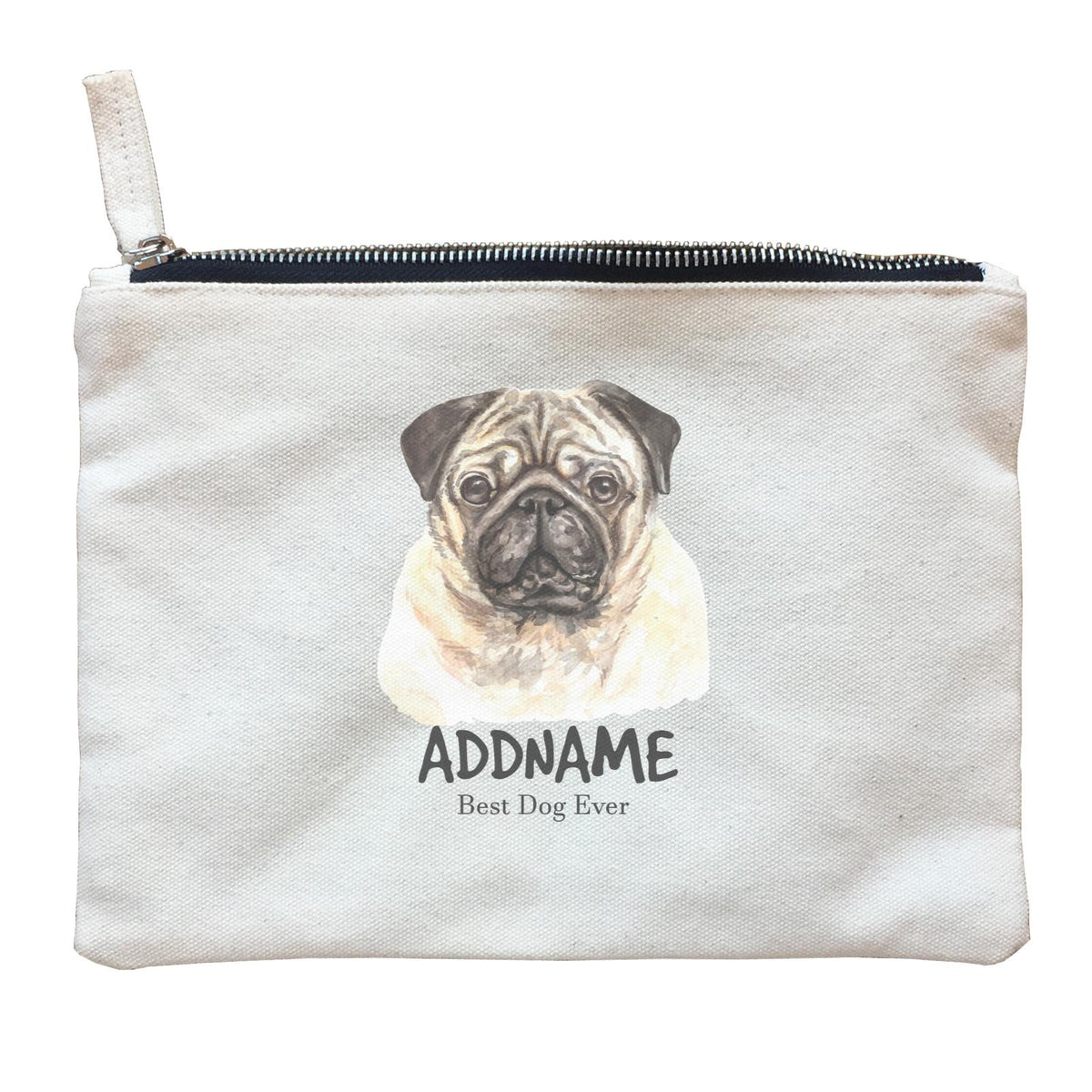 Watercolor Dog Pug Dog Best Dog Ever Addname Zipper Pouch