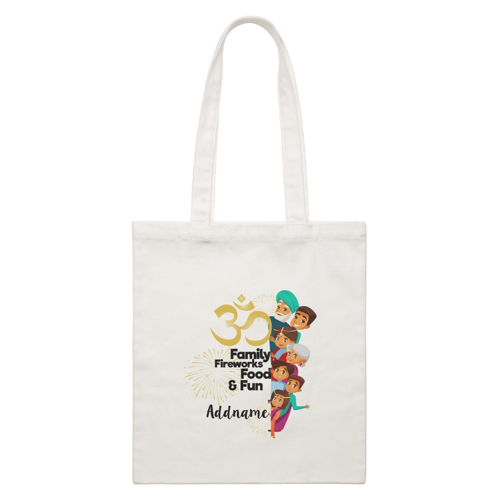 Cute Family OM Family Fireworks Food and Fun Addname White Canvas Bag