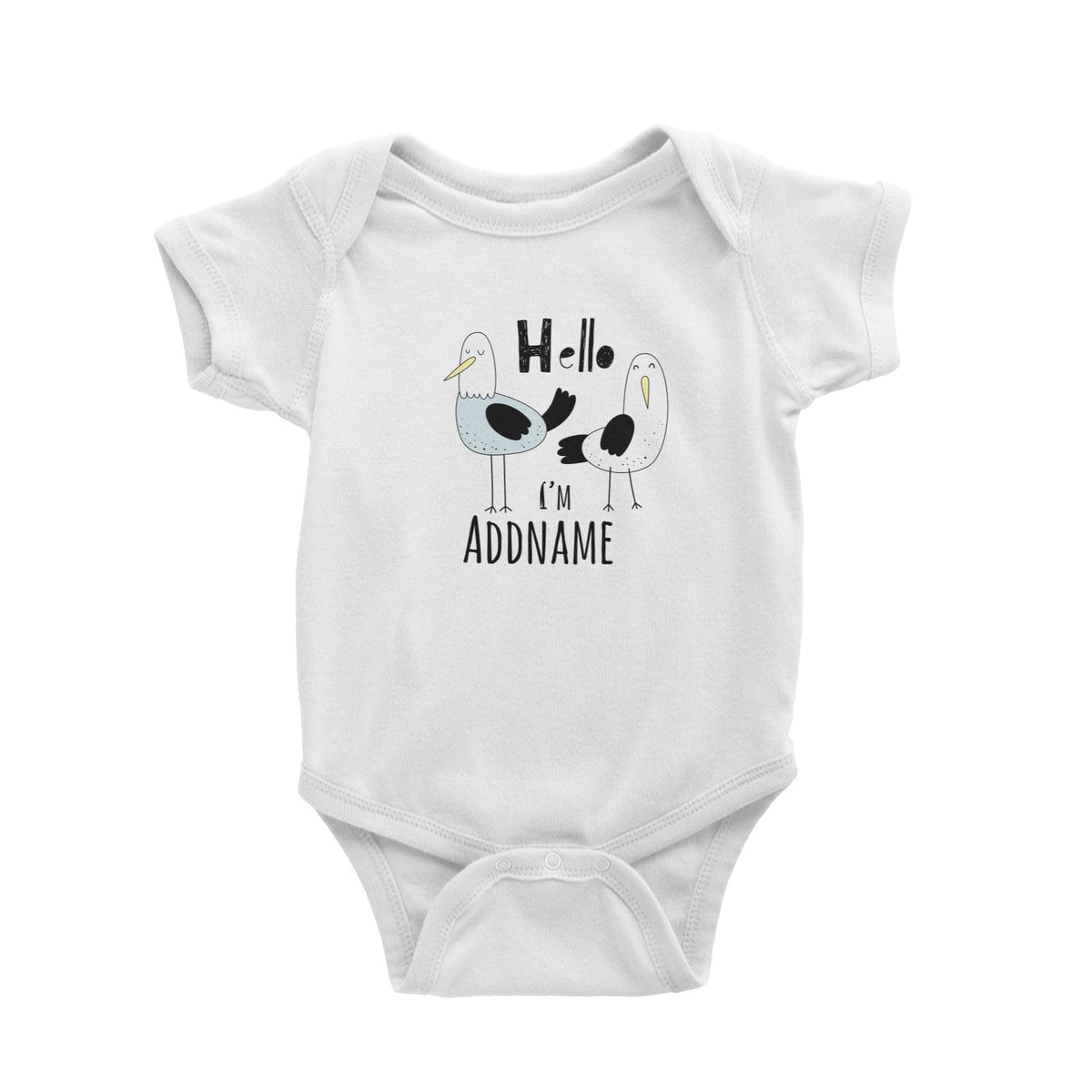 Drawn Greetings Animals Hello 2 Birds Addname Baby Romper